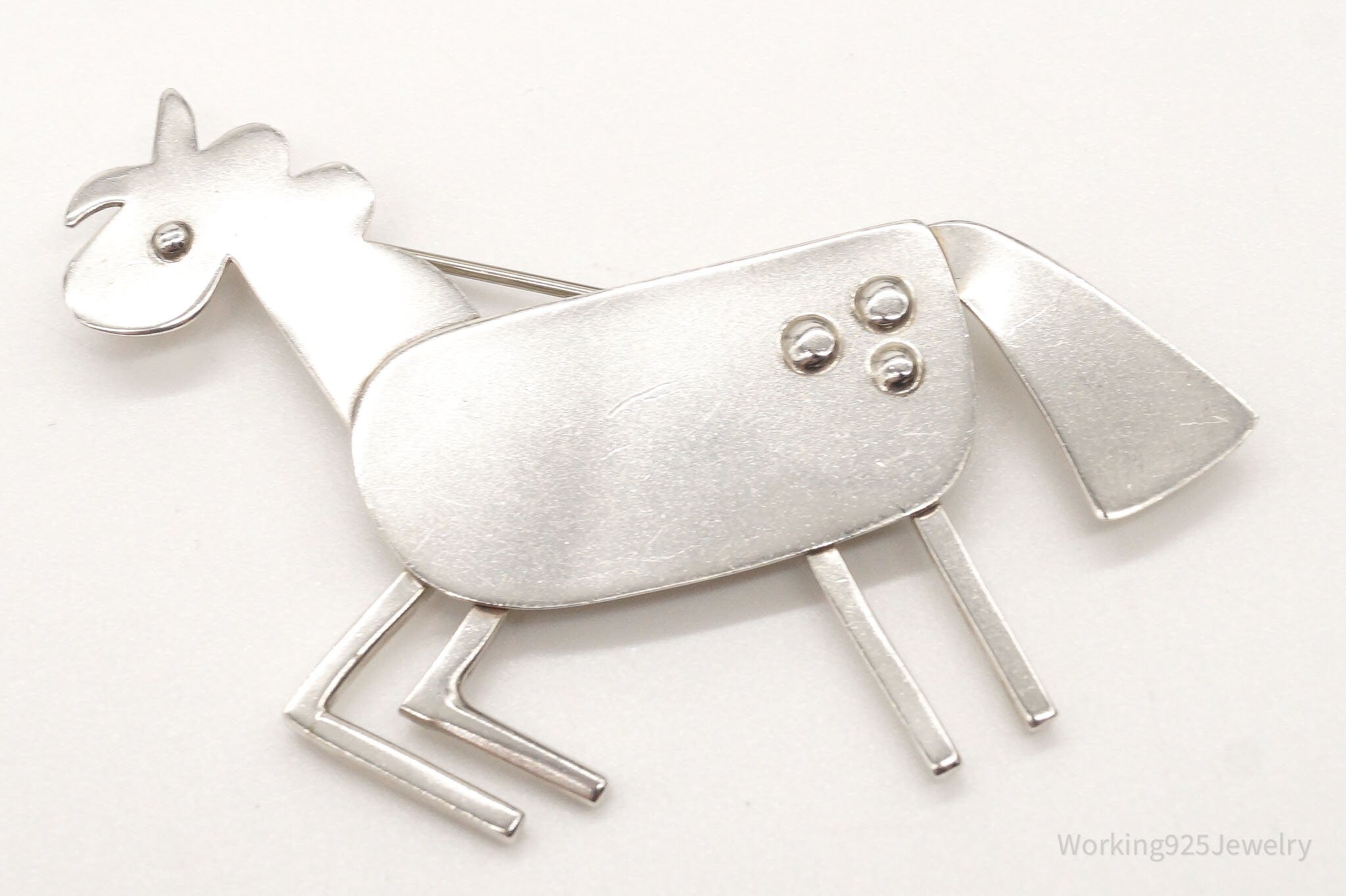 Vintage Modernist Horse Sterling Silver Brooch Pin