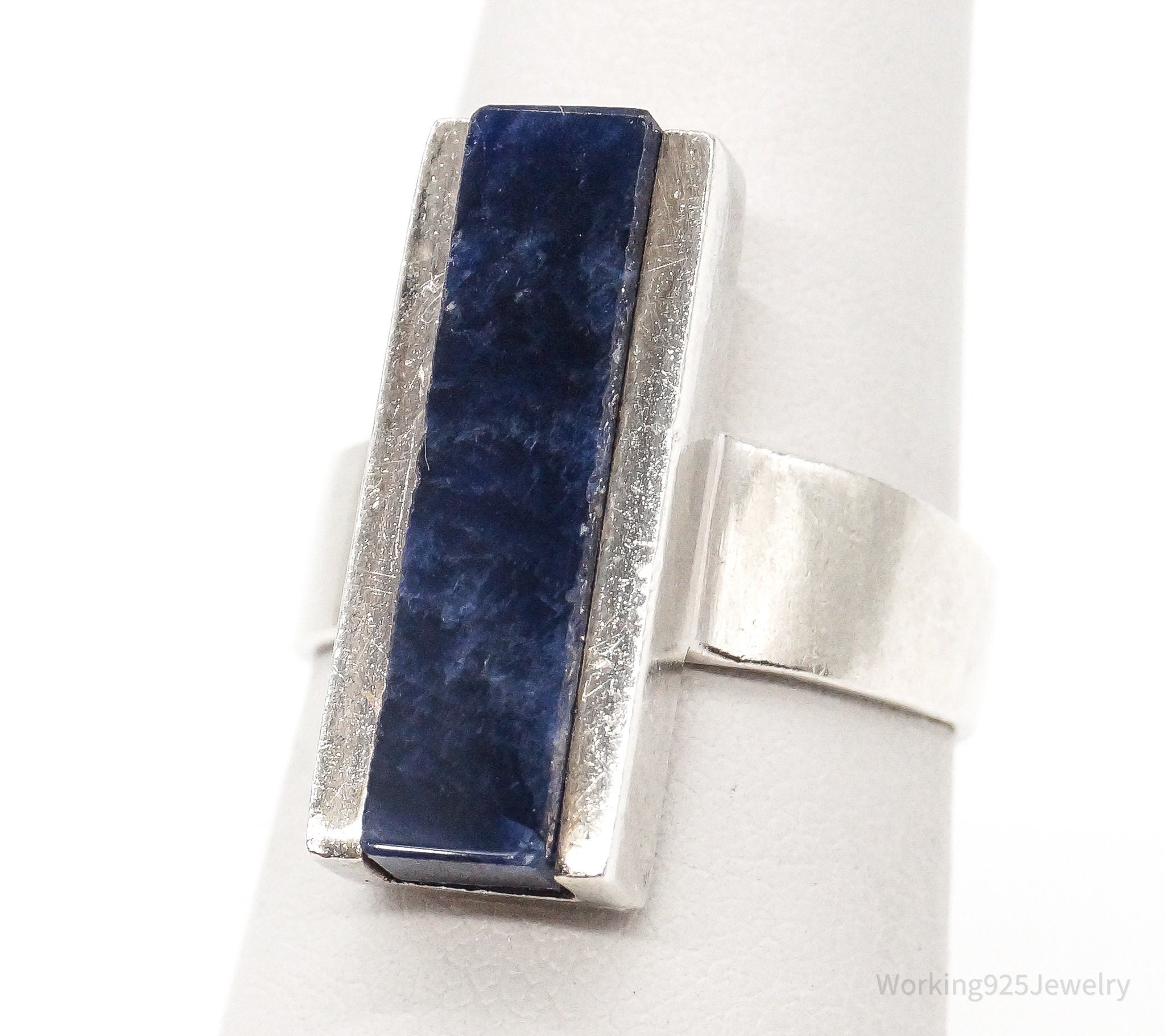 Vintage Modernist Sodalite Sterling Silver Ring - Size 6.5