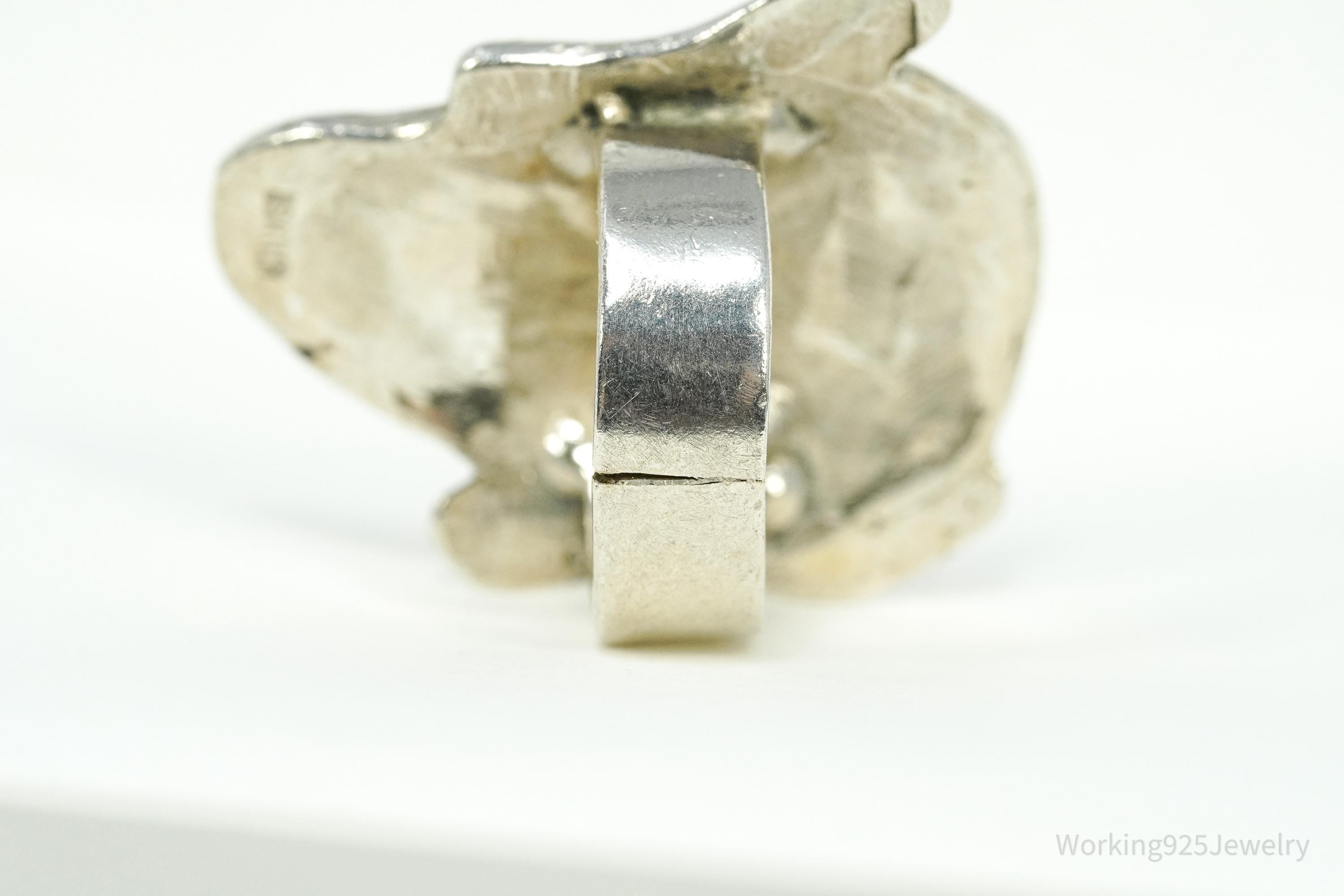 Vintage Large Buddha Head Silver Ring - Size 4.5