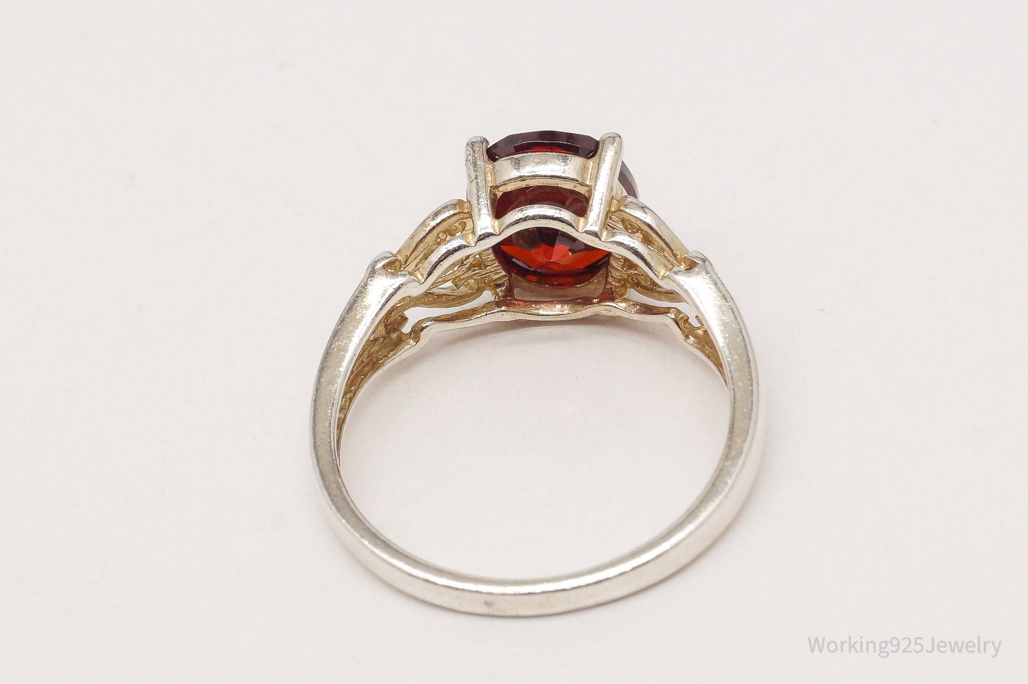 Vintage Large Red Cubic Zirconia Sterling Silver Ring - Size 10