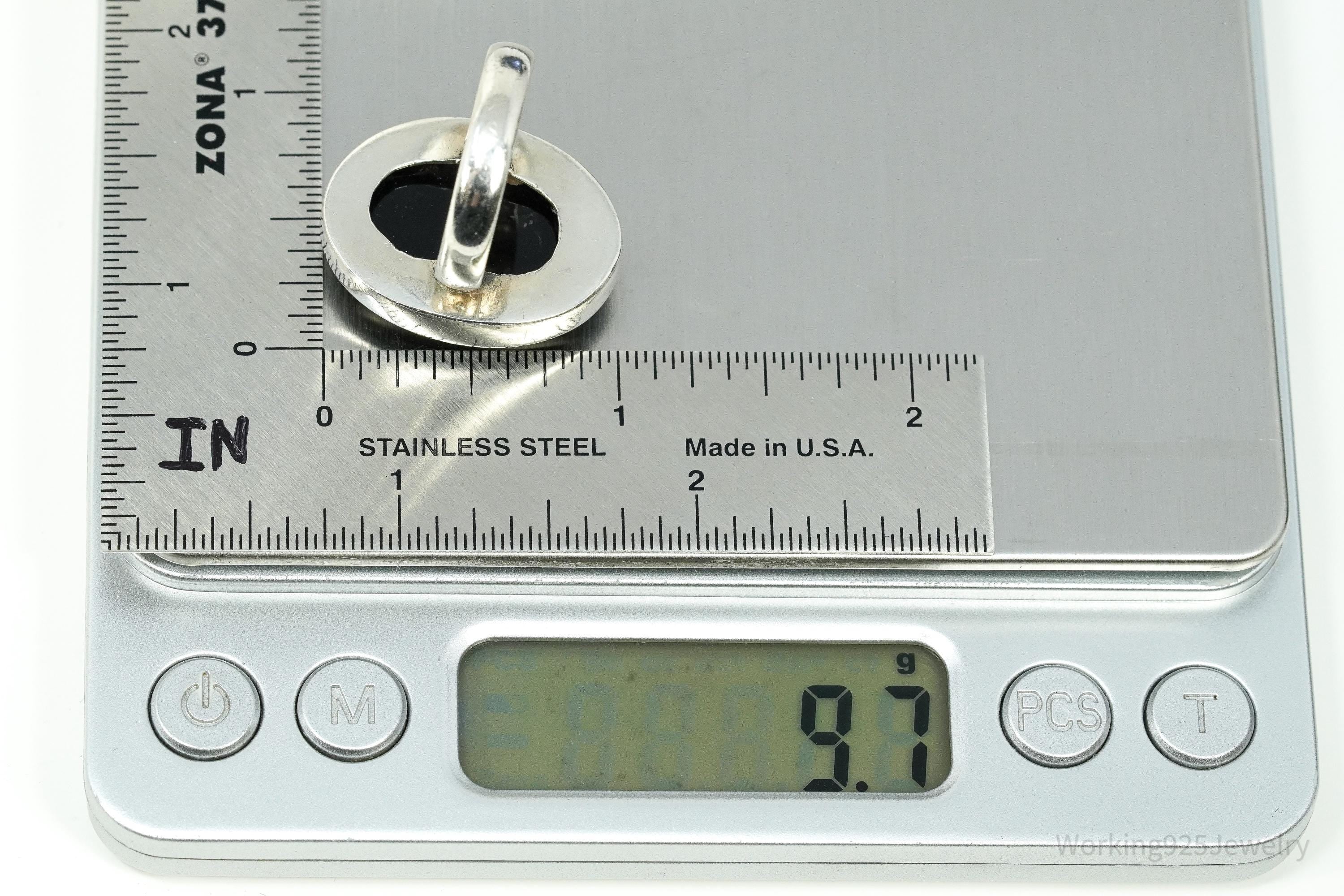 Vintage Large Black Onyx Sterling Silver Ring - Size 8.75