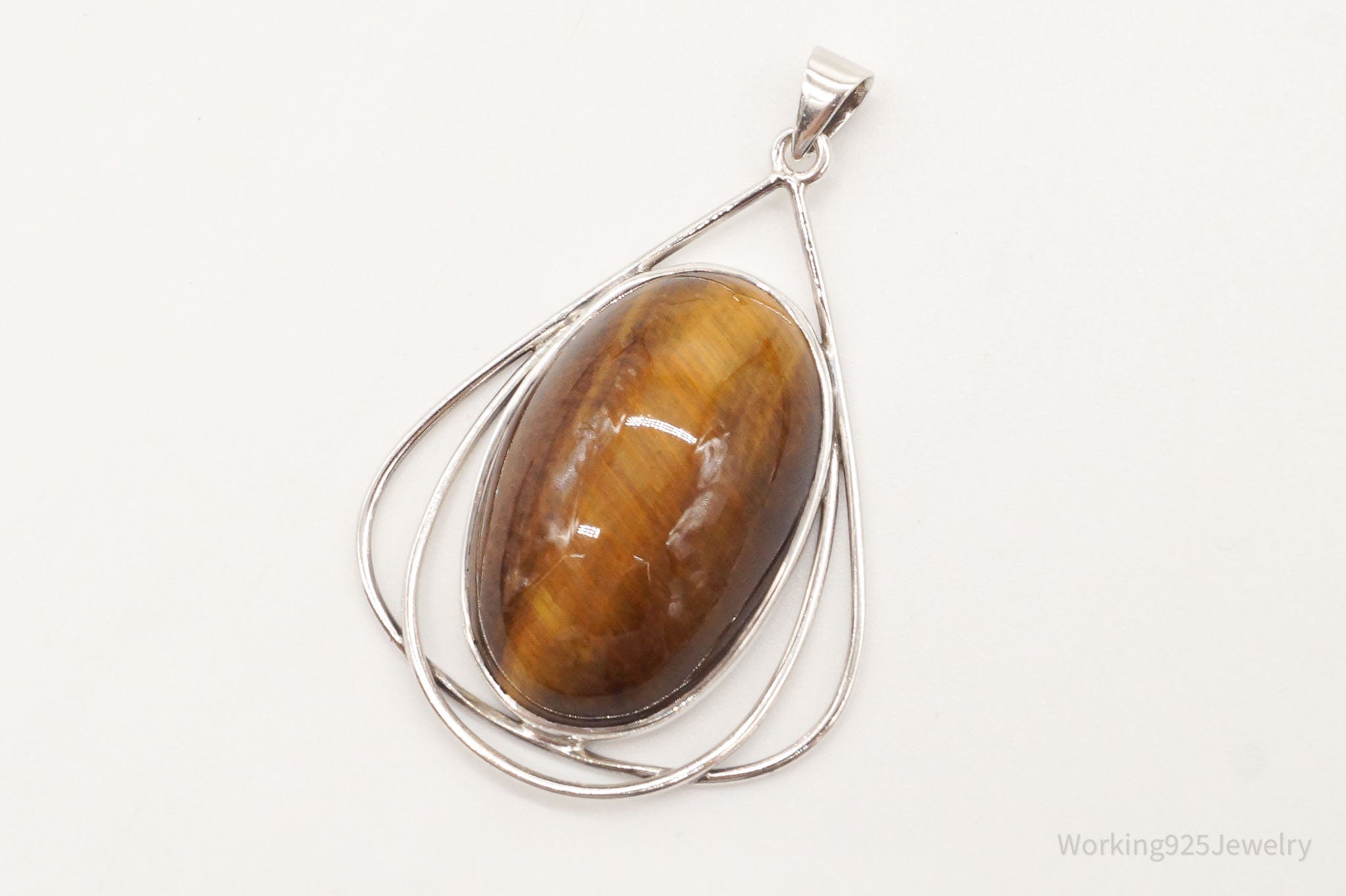 Vintage Large Tigers Eye Sterling Silver Pendant