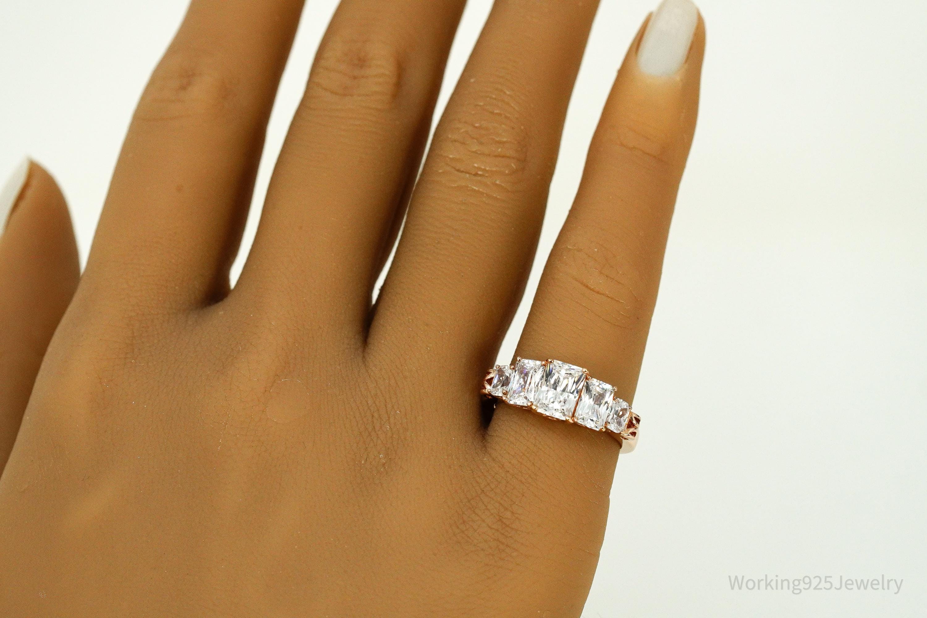 Vintage Cubic Zirconia Rose Gold Vermeil Sterling Silver Ring - Size 6.25