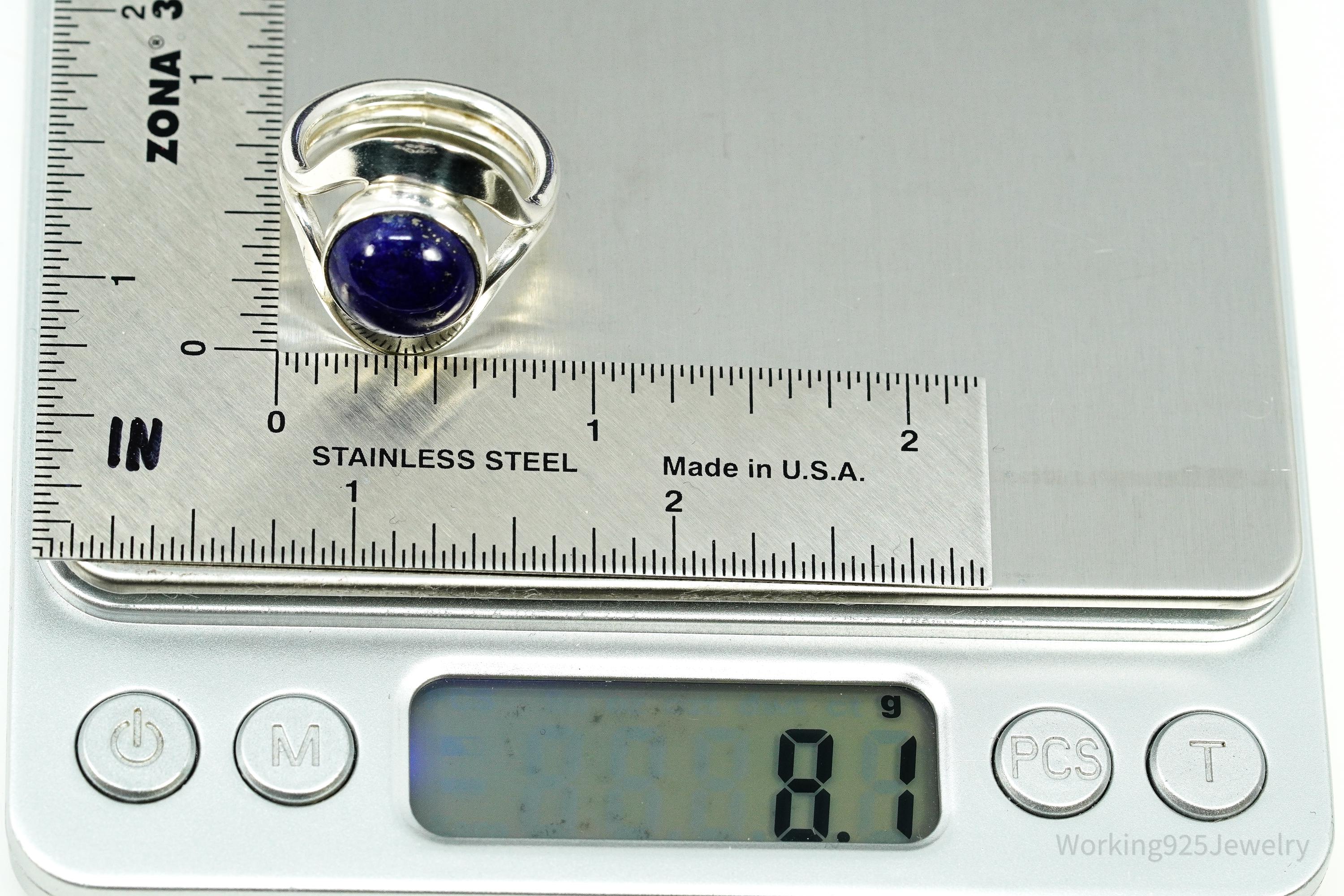 Vintage Mexico Lapis Lazuli Modernist Style Sterling Silver Ring Size 8.25