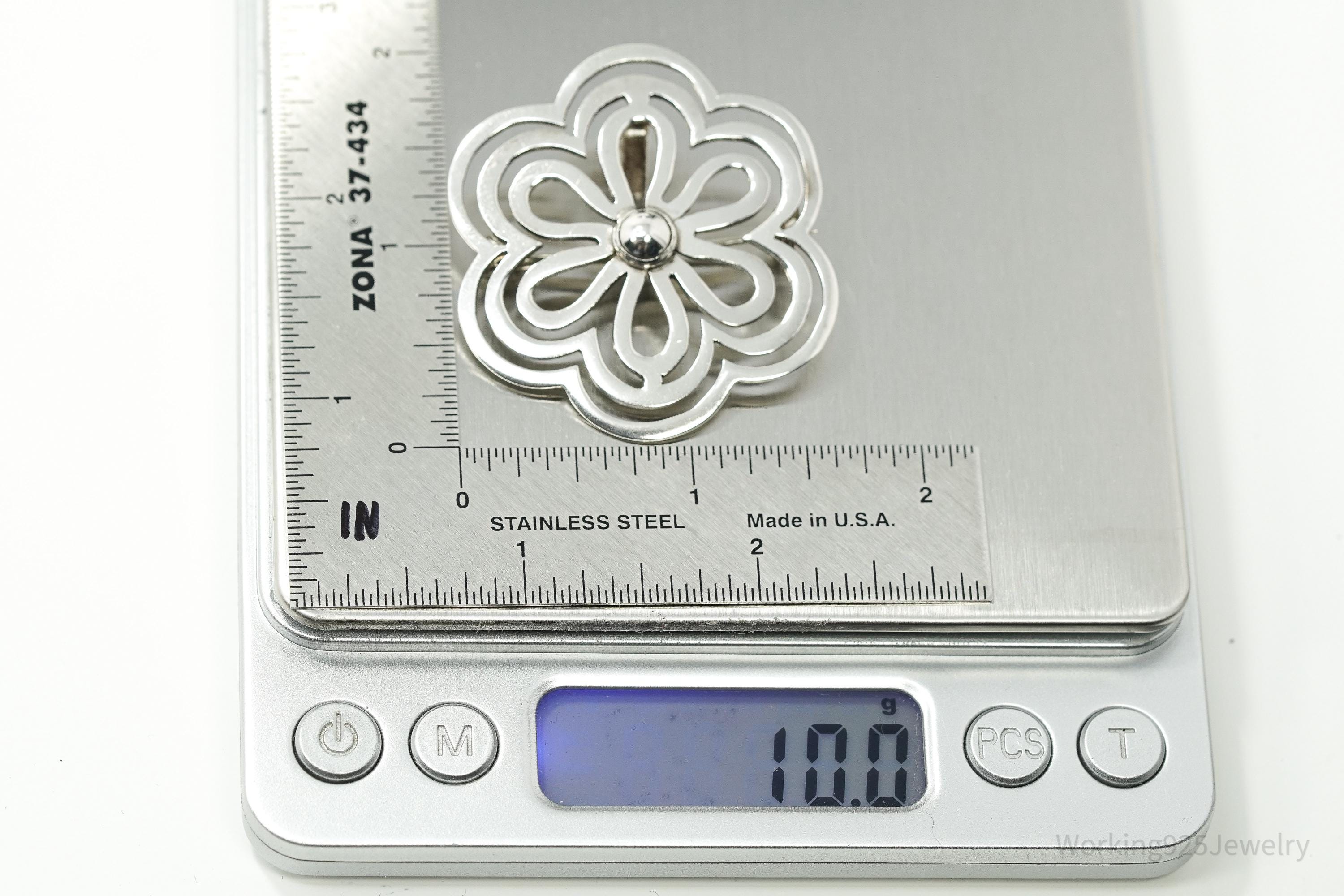 Rare Large Vintage Mexico Felipe Martinez Flower Sterling Silver Pendant Brooch Pin 1.75"