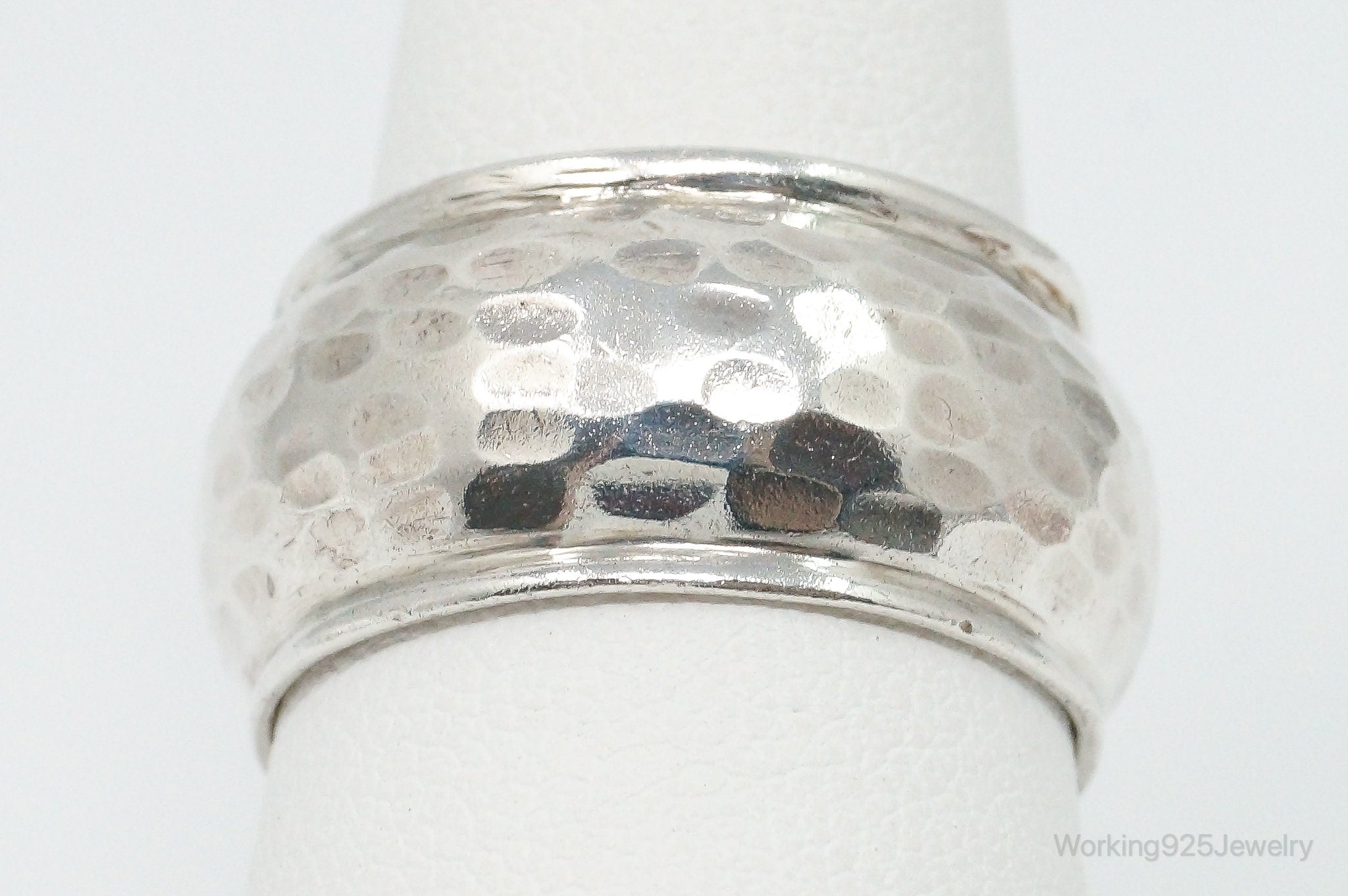 Vintage Modern Hammered Style Sterling Silver Band Ring - Size 8.25