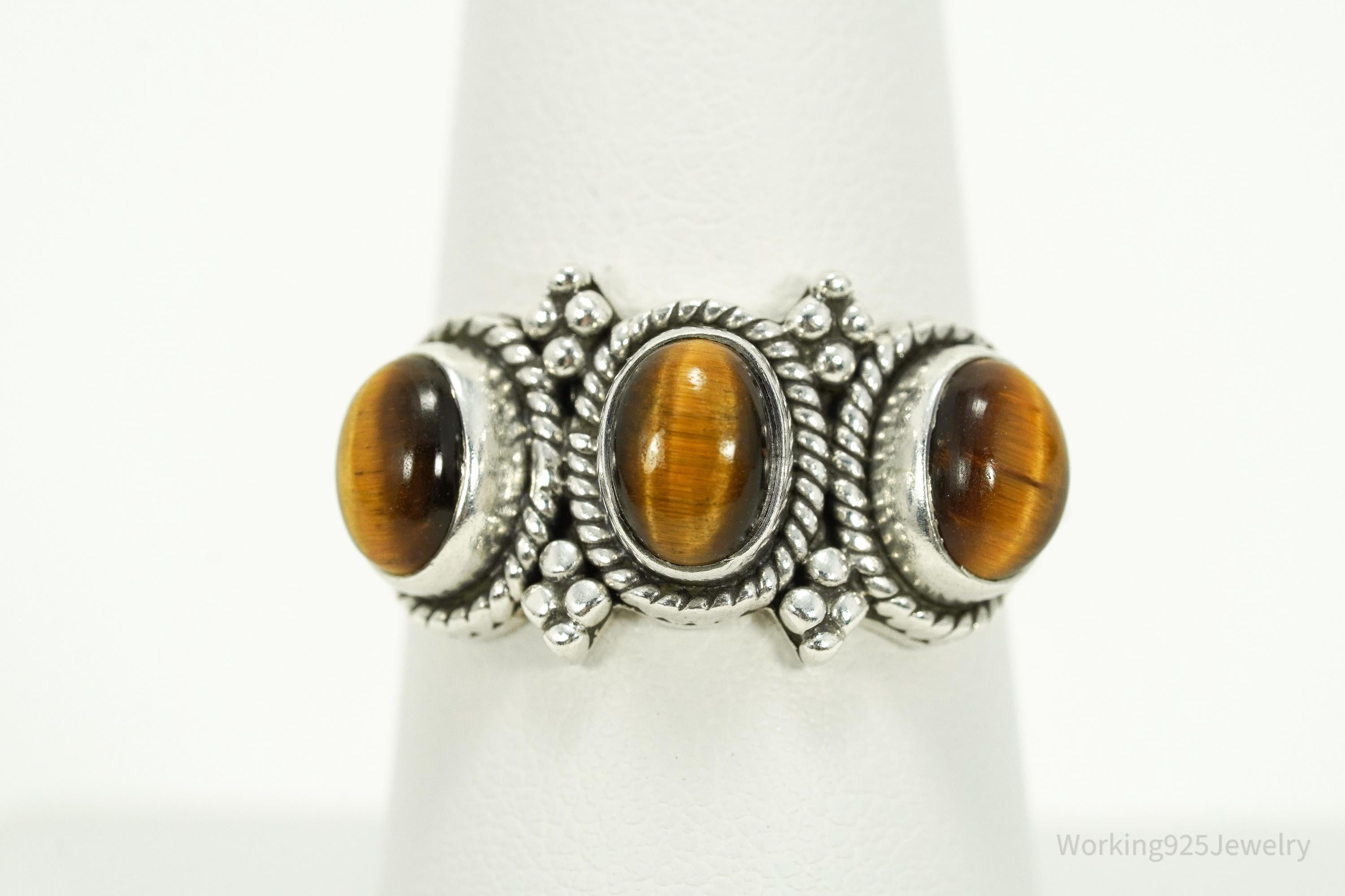 Vintage Designer Doug Paulus Tigers Eye Sterling Silver Ring - Size 8.25