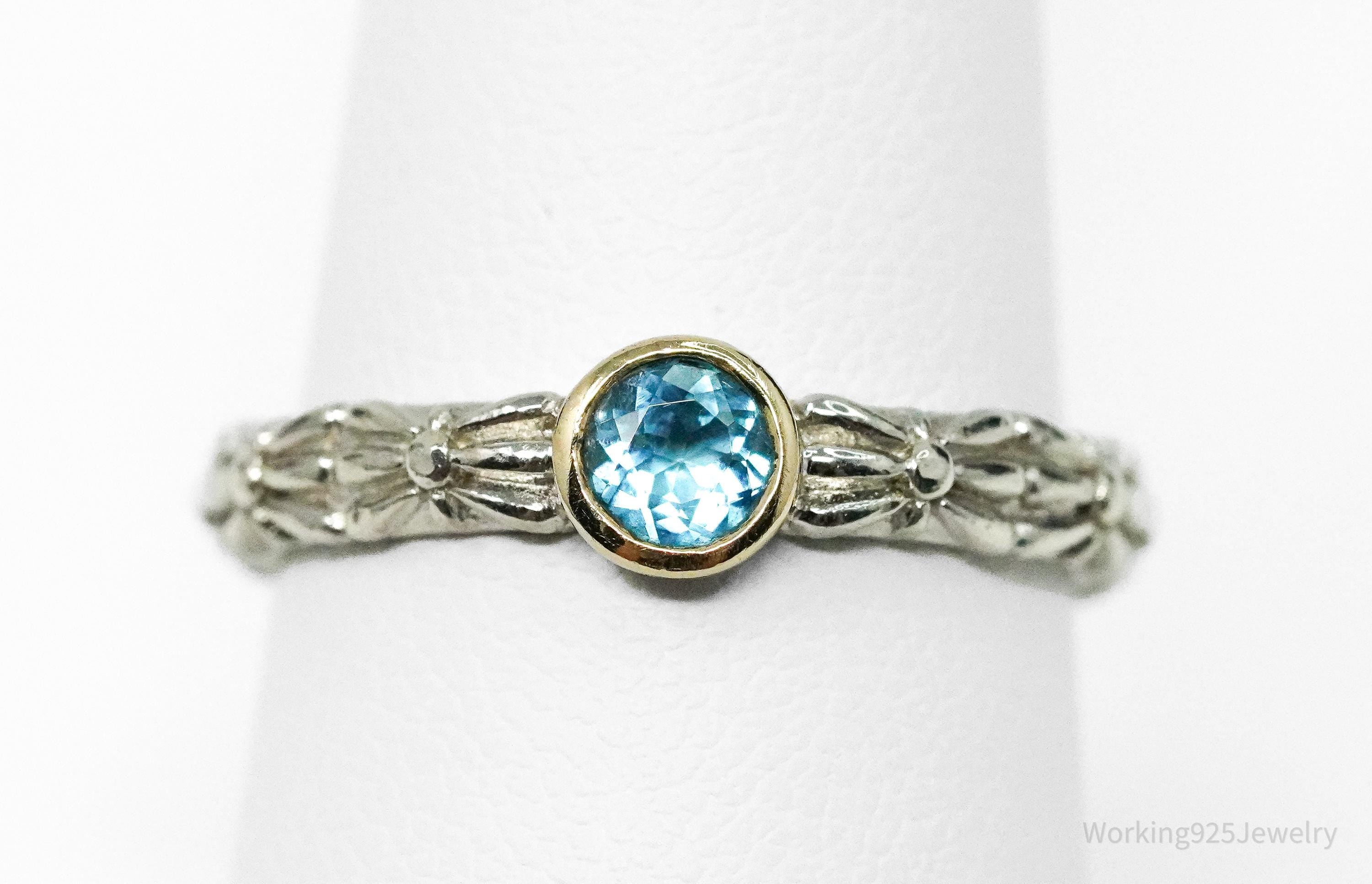 Vintage QCD Blue Topaz 14K Yellow Gold Sterling Silver Ring - Size 7