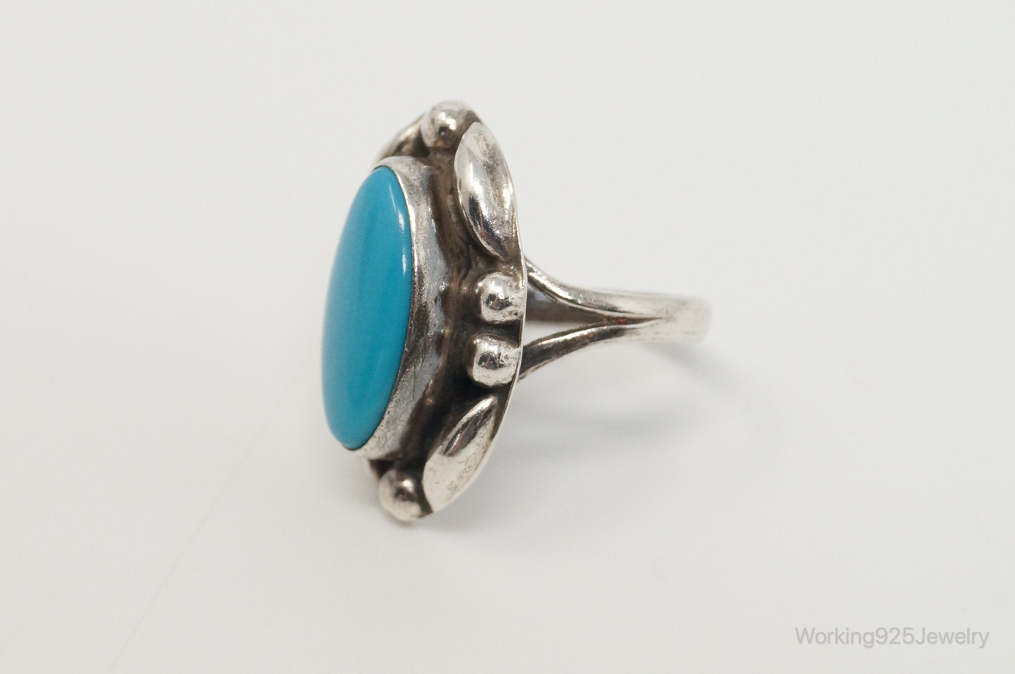 Vintage Mexico Blue Turquoise Sterling Silver Western Ring - SZ 3.25