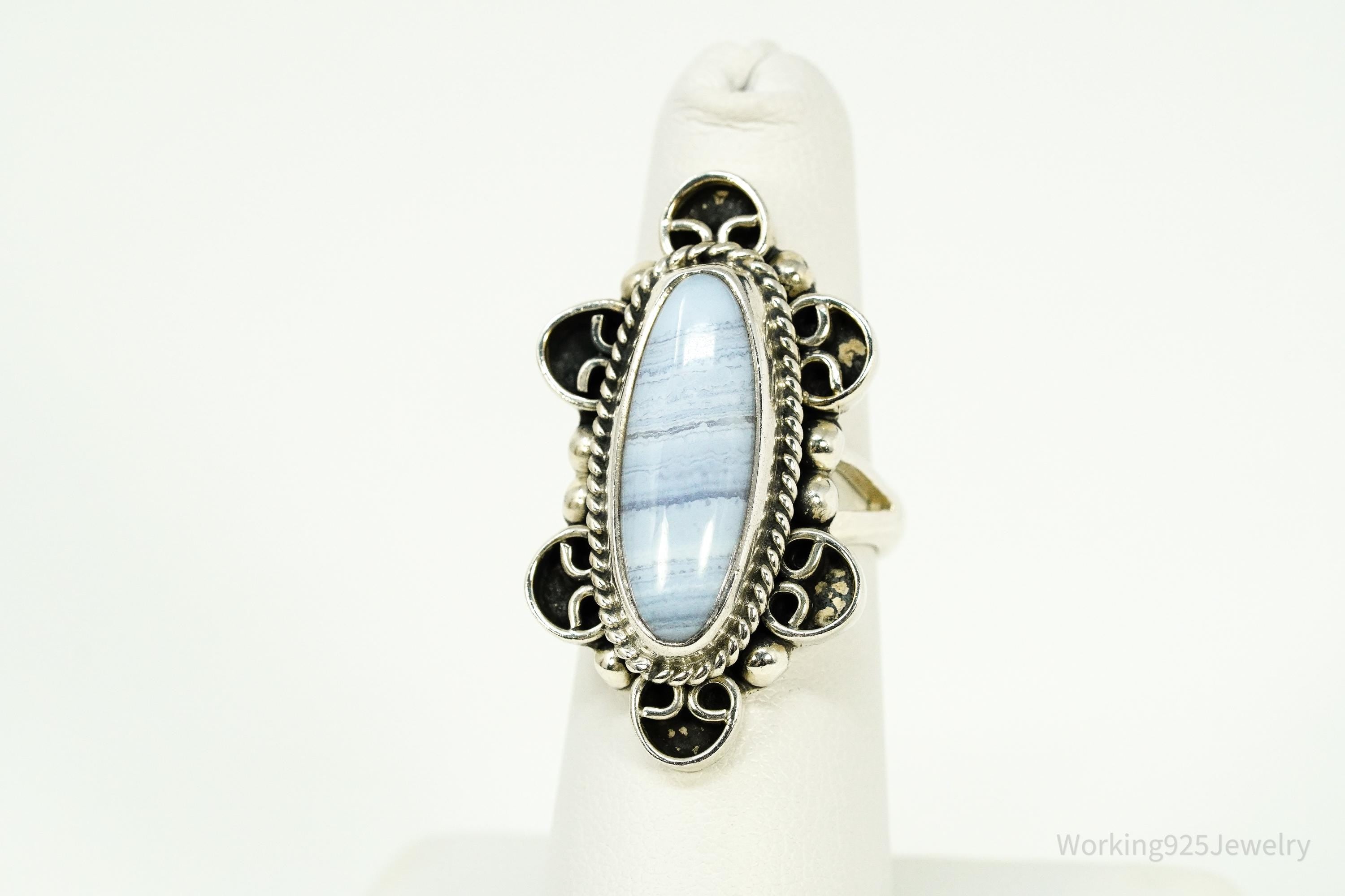 Vintage Mexico CII Blue Lace Agate Sterling Silver Ring Size 6
