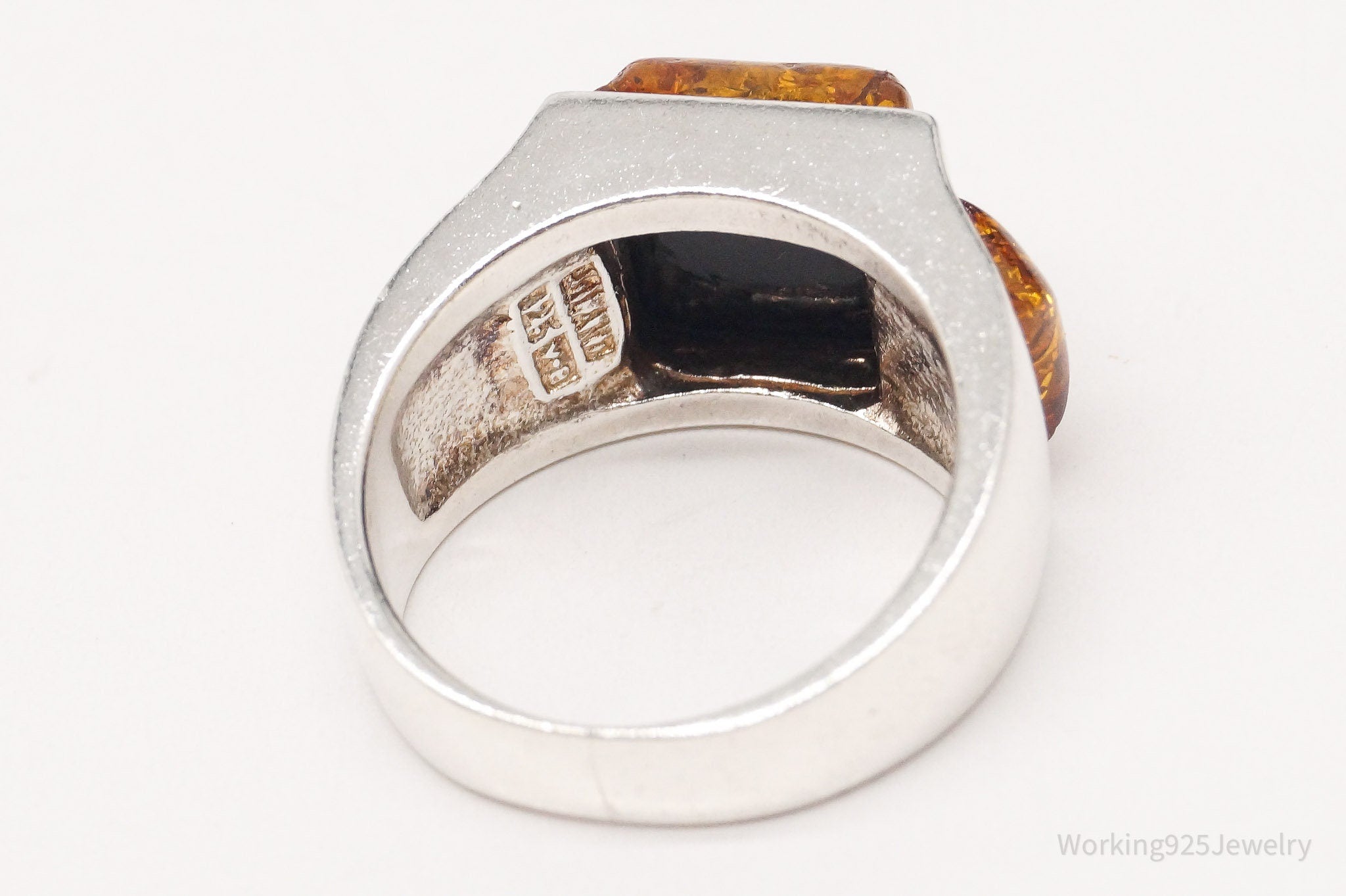 Vintage Amber Sterling Silver Ring - Size 6