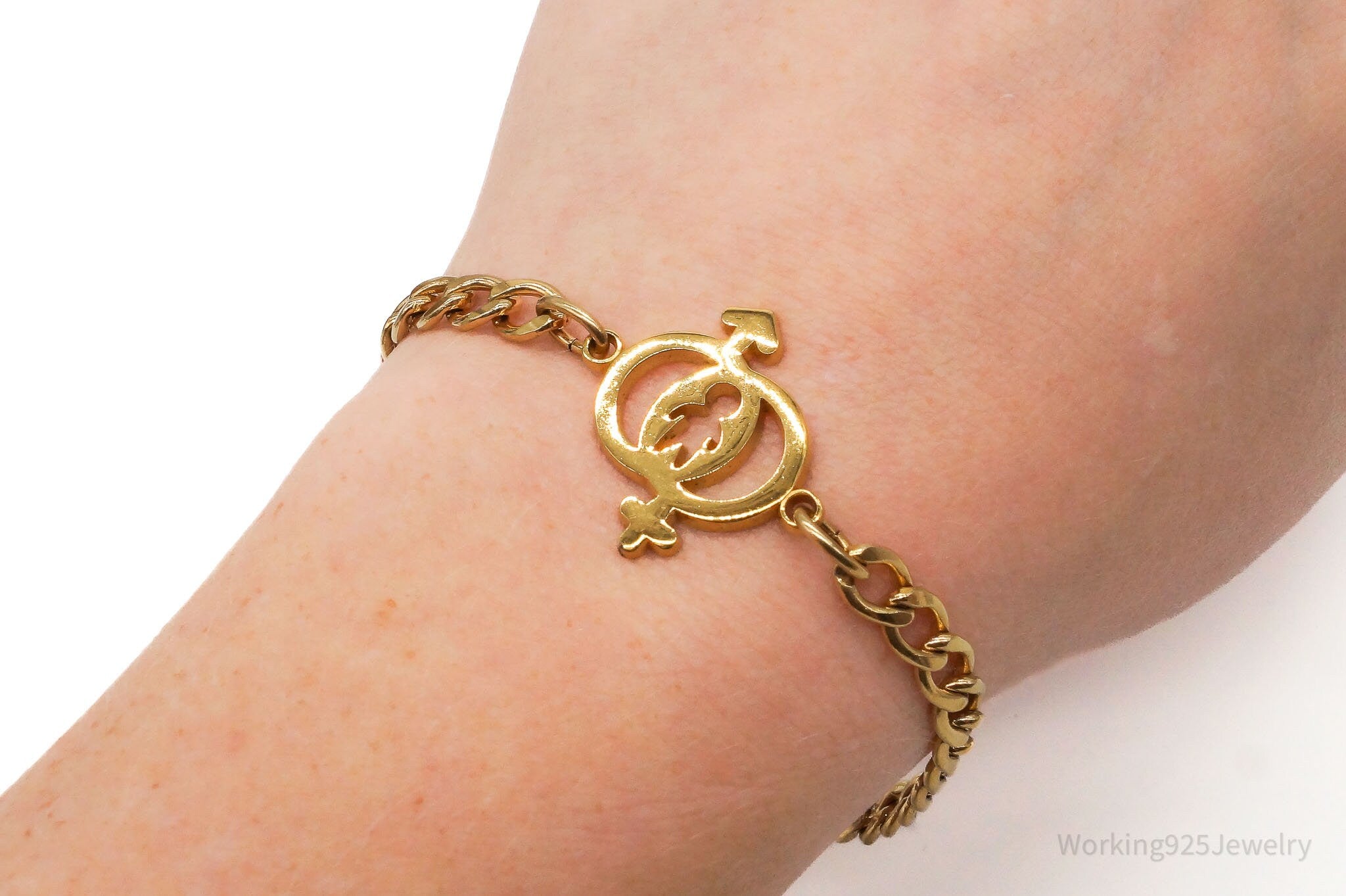 Vintage 1/20 12K Gold Filled Hetero Symbol Curb Link Bracelet