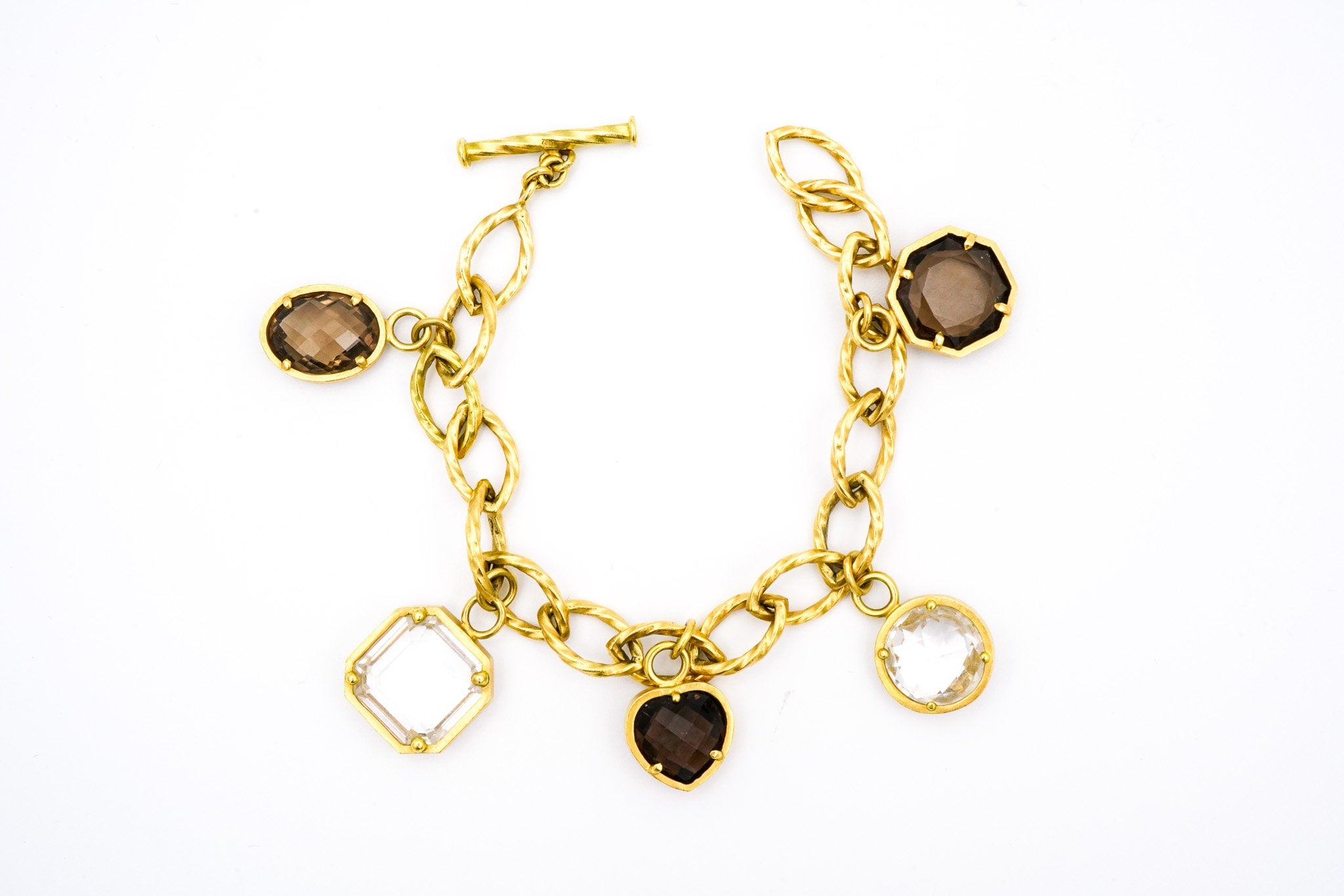 18K Yellow Gold, White Topaz & Smoky Quartz Bracelet