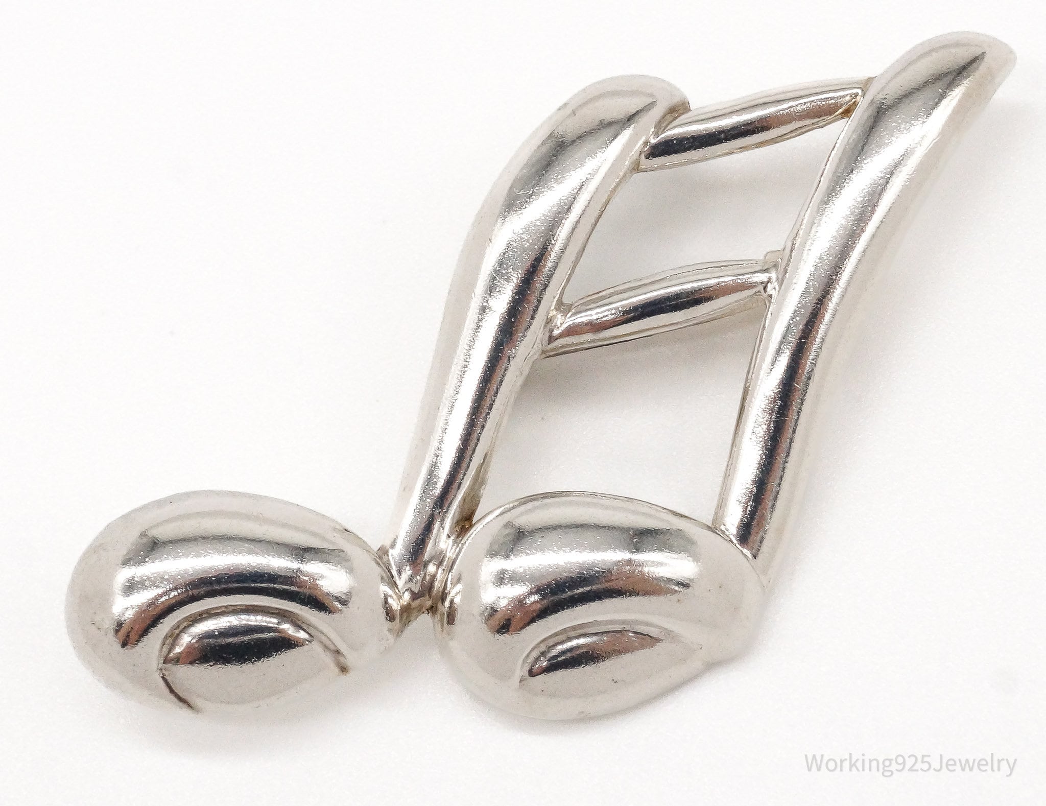 Vintage Puffy Music Note Sterling Silver Brooch Pin