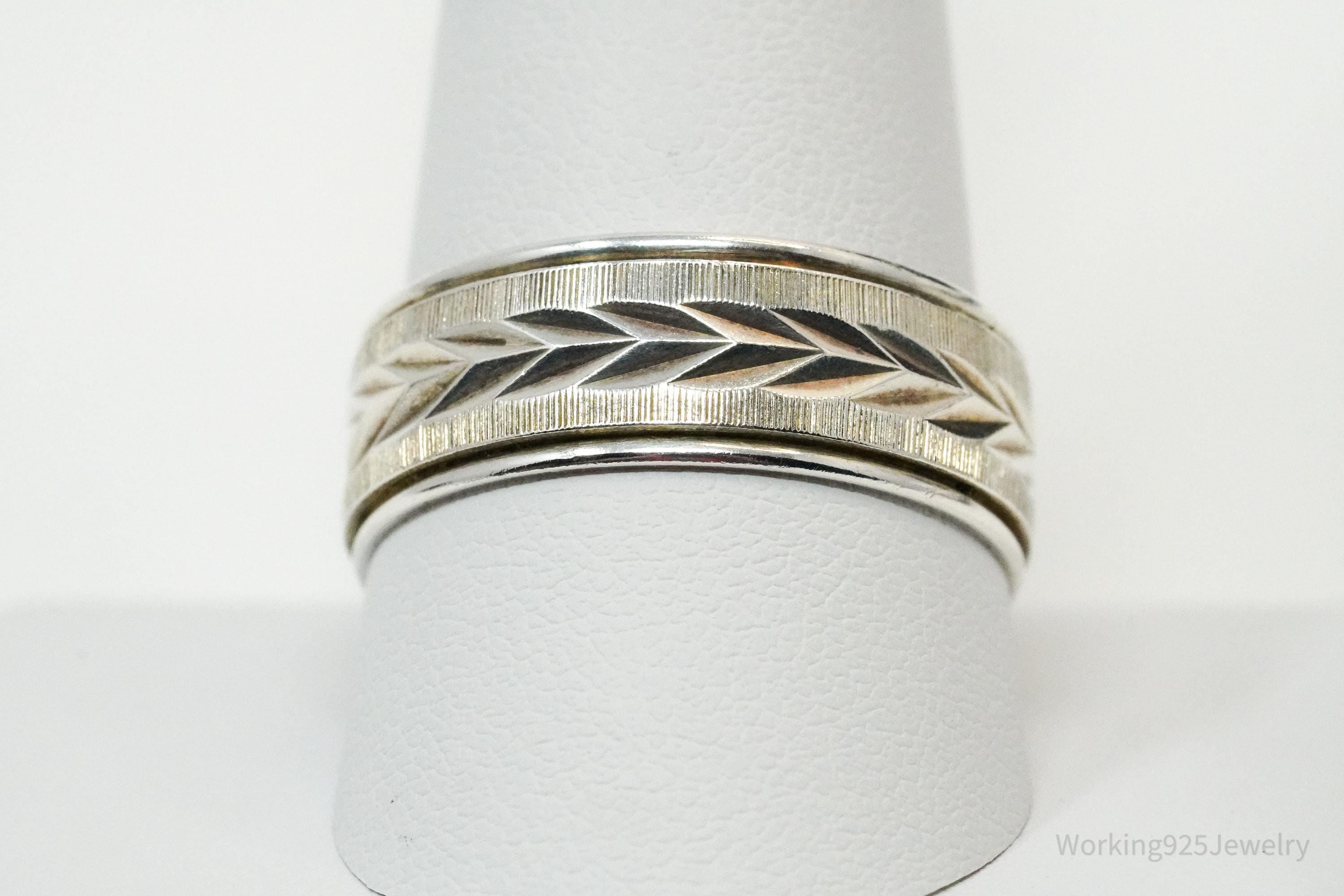 Vintage Designer WM Co Textured Sterling Silver Band Ring - Size 11