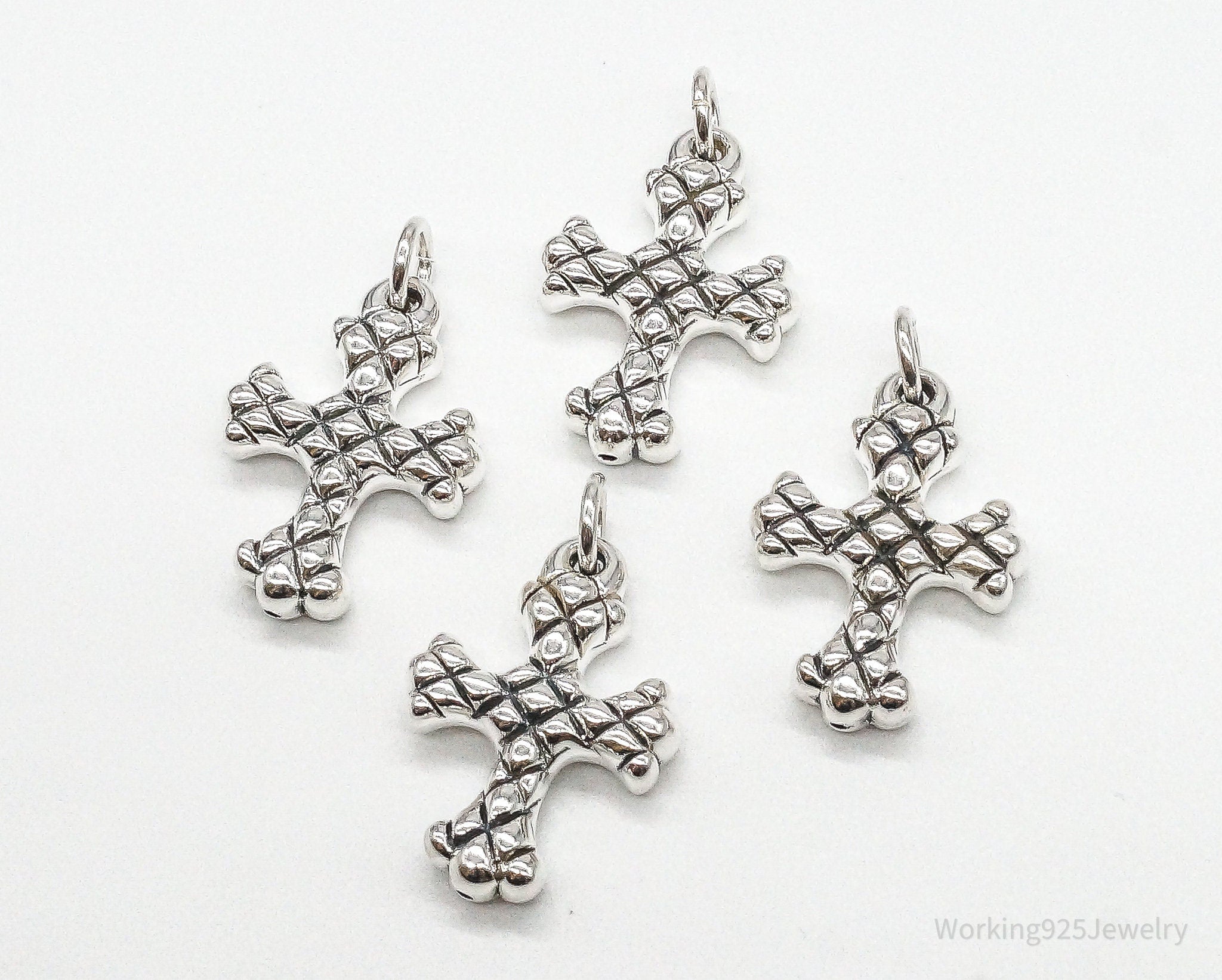 Vintage Puffy Hollow Cross Sterling Silver Pendants