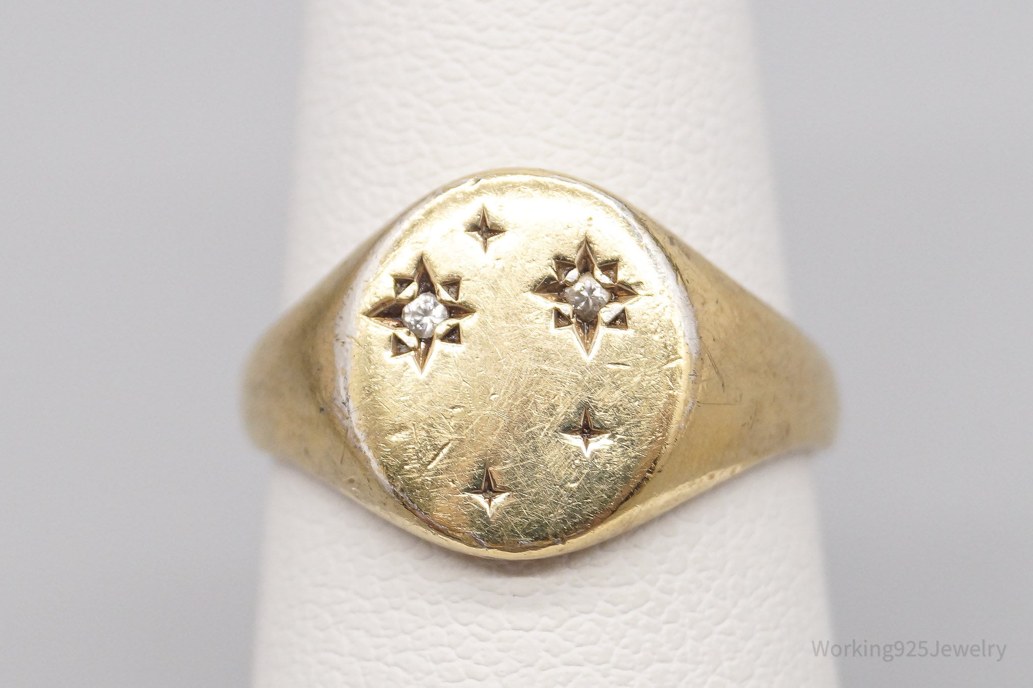 Vintage Constellation Cubic Zirconia Gold Vermeil Sterling Silver Ring - Size 6