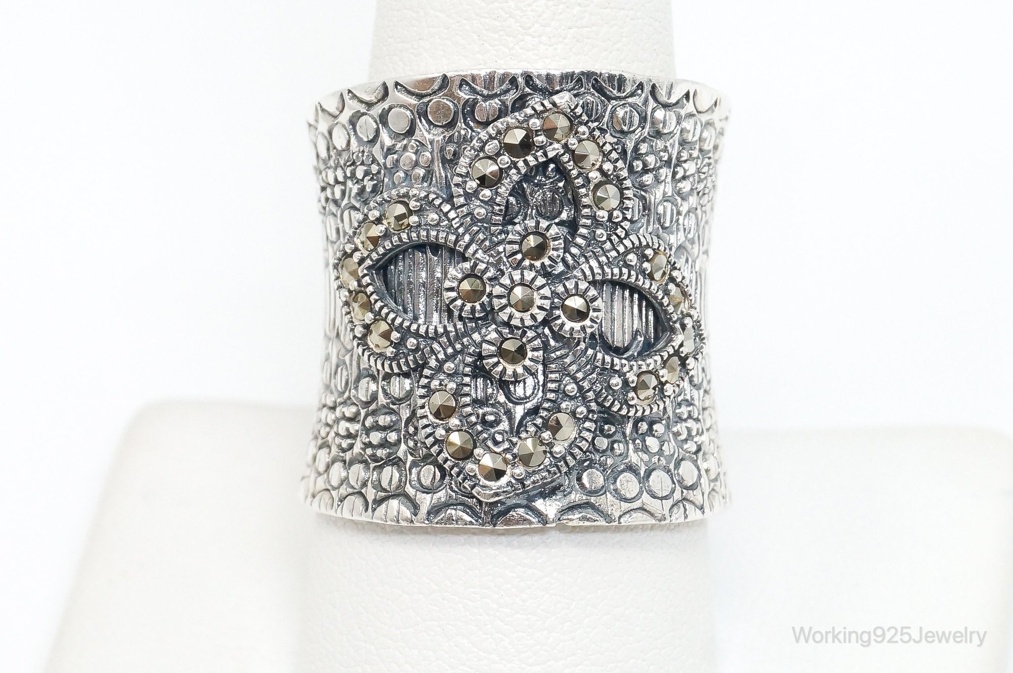 Vintage Marcasite Sterling Silver Ring - Size 8.75