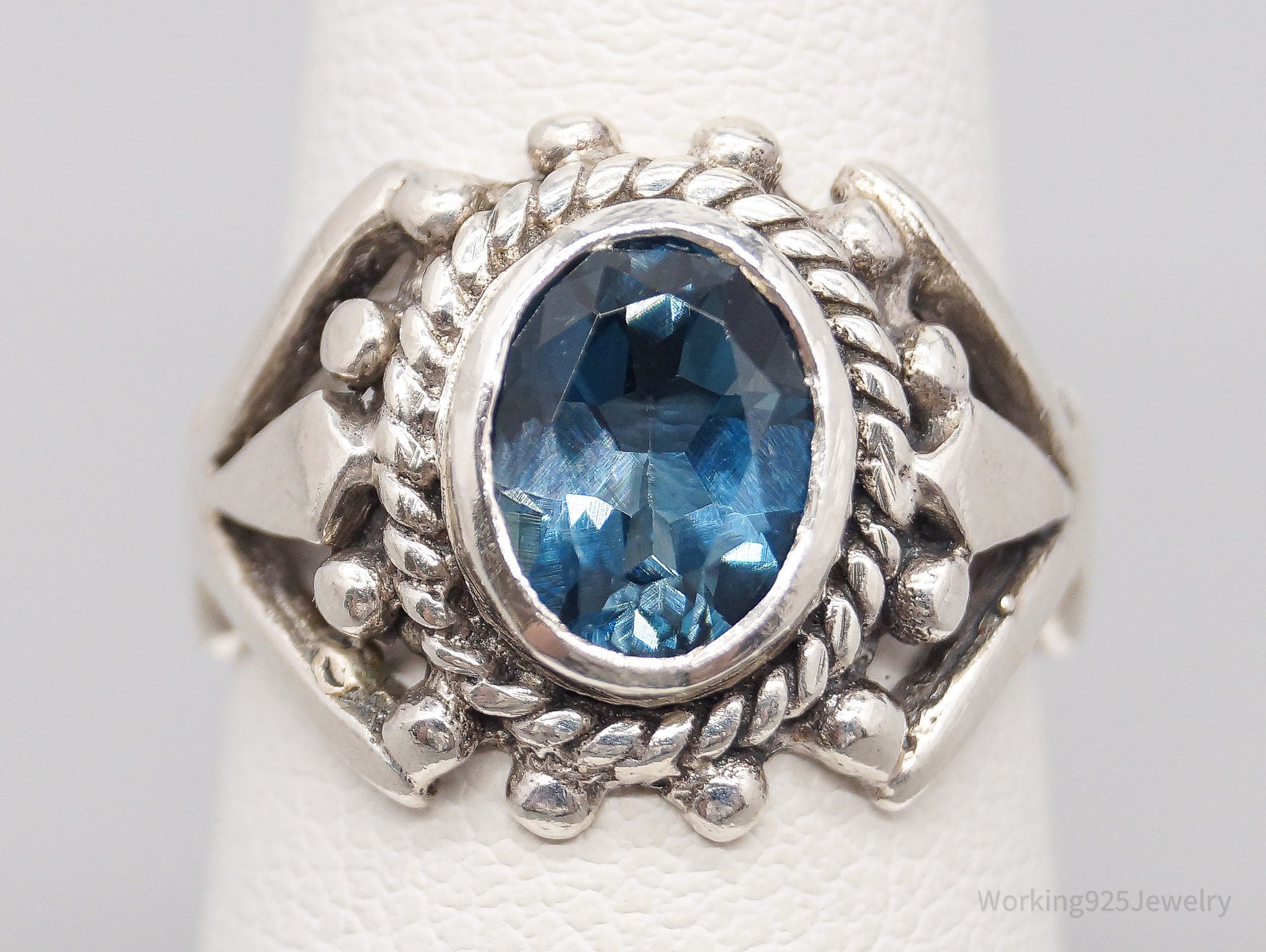 Vintage London Blue Topaz Sterling Silver Ring - Size 4.75