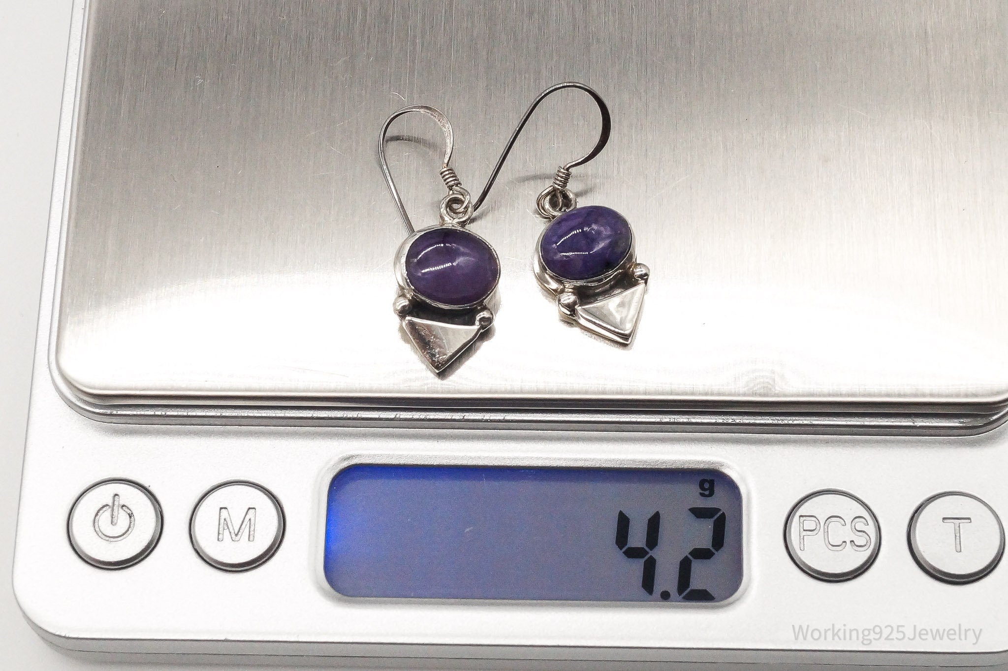 Vintage Native American E Jackson Charoite Sterling Silver Earrings