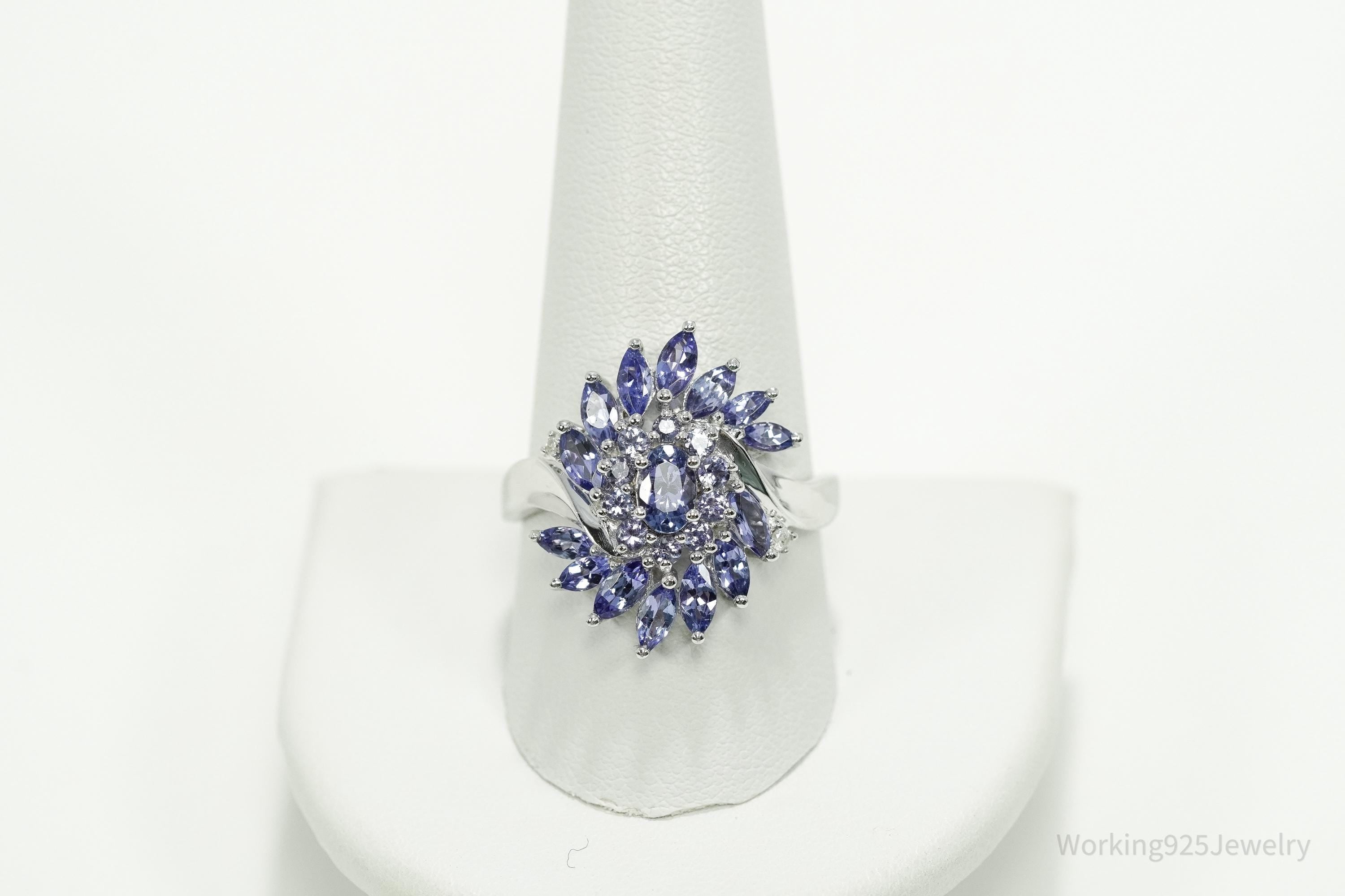 Designer JS Tanzanite & Diamond Sterling Silver Ring Size 10.25