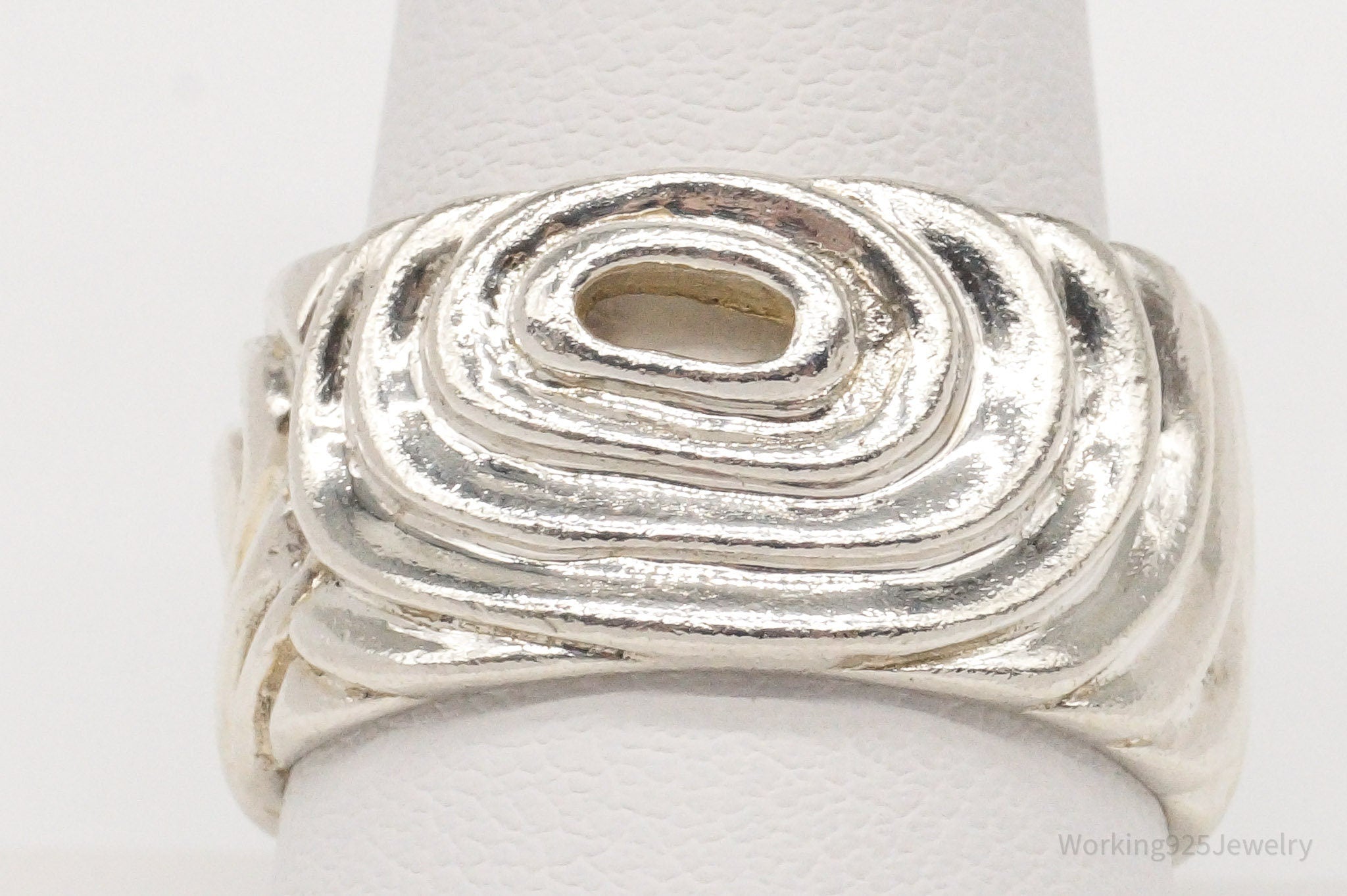 Vintage Mid Century Modernist Style Sterling Silver Ring - Size 10.25