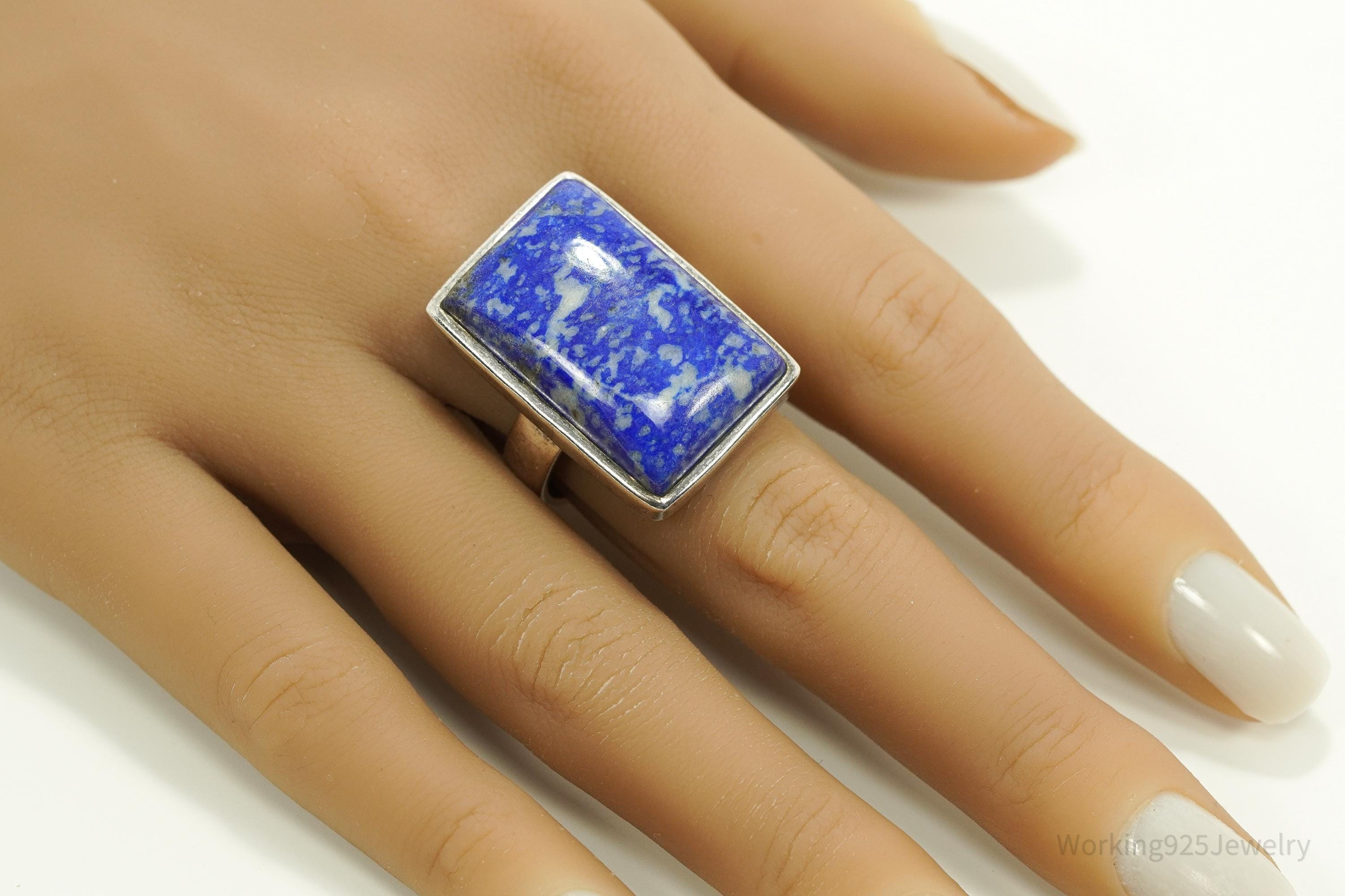 Vintage Large Lapis Lazuli Sterling Silver Ring - Size 10.25