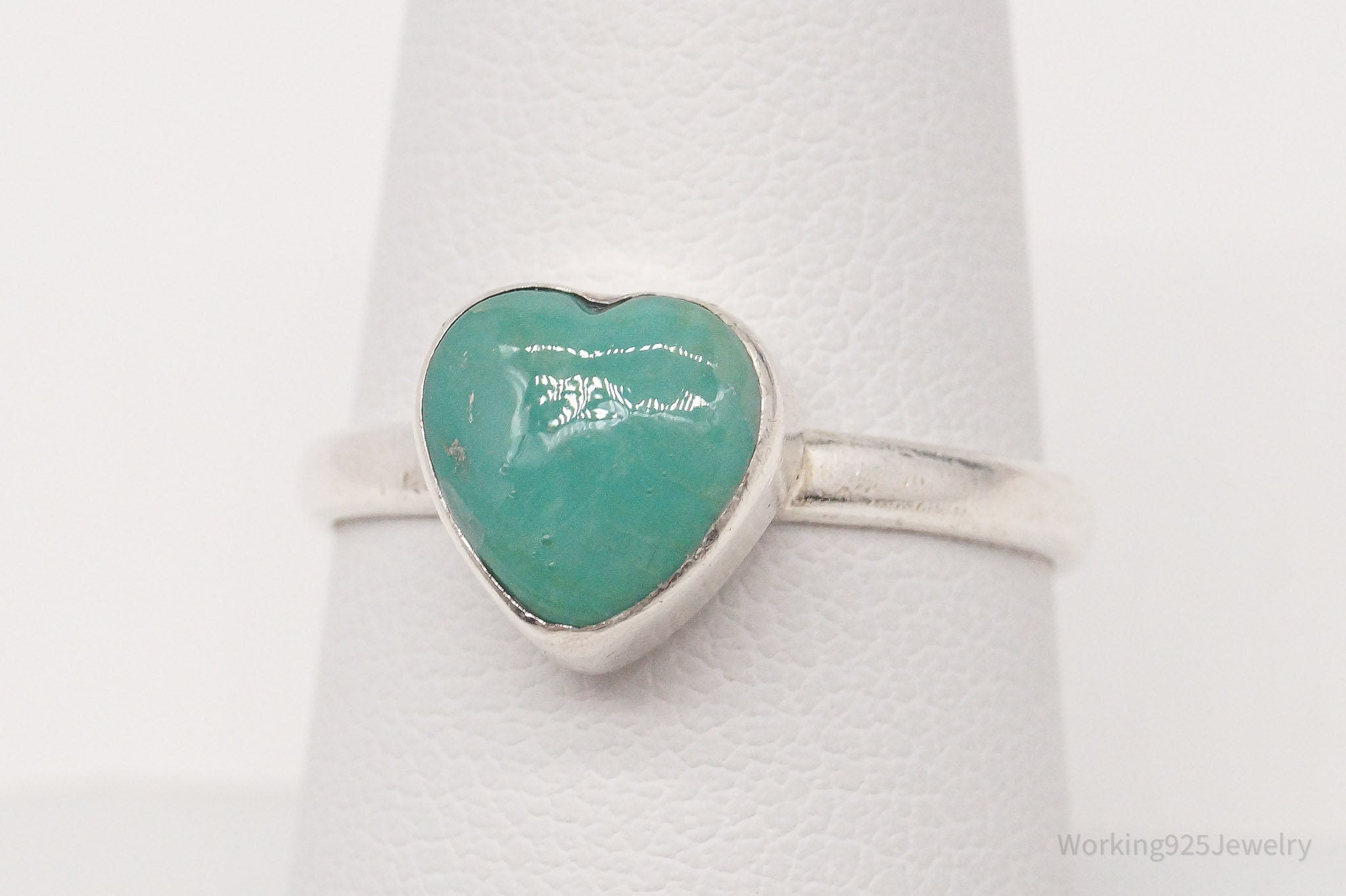 Vintage Turquoise Heart Sterling Silver Ring - Size 8