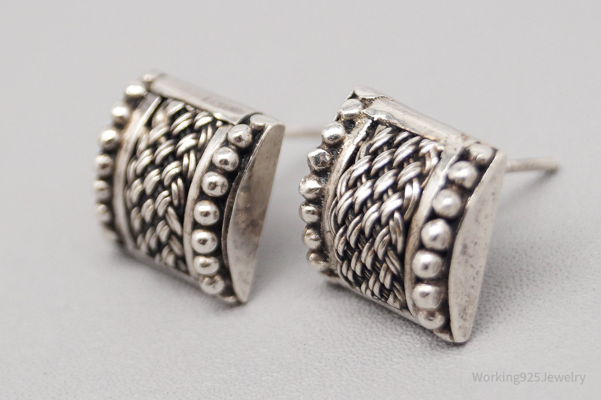 Vintage Designer BA Suarti Woven Sterling Silver Earrings