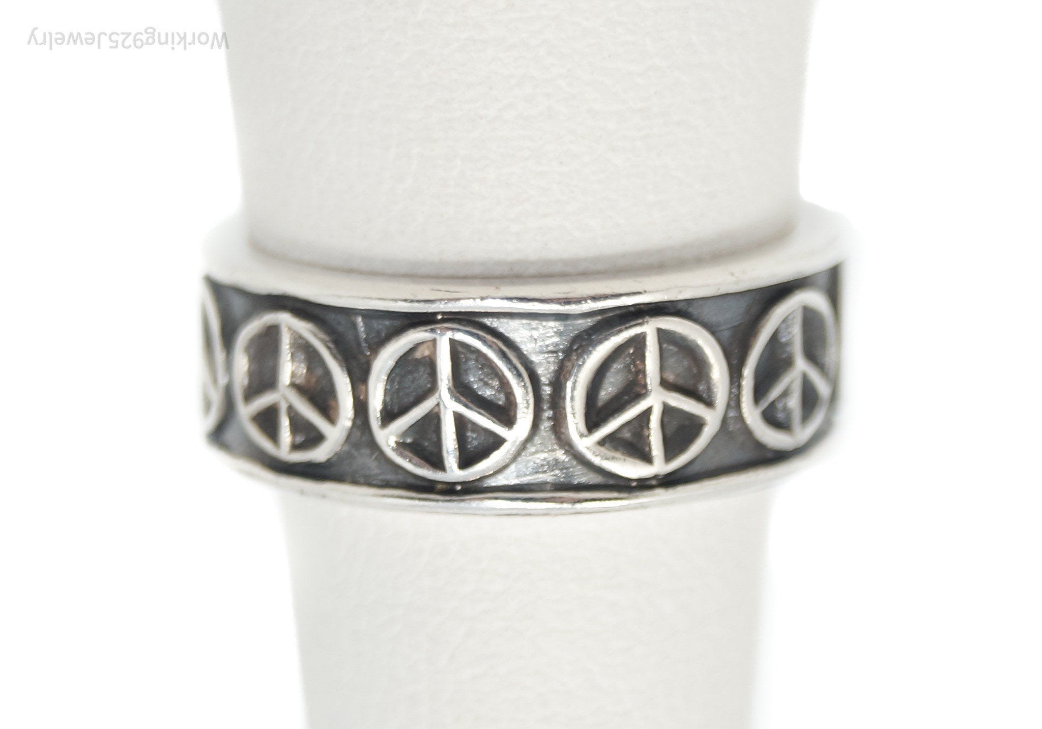 Vintage Mexico Peace Sign Sterling Silver Band Ring - Size 5.5