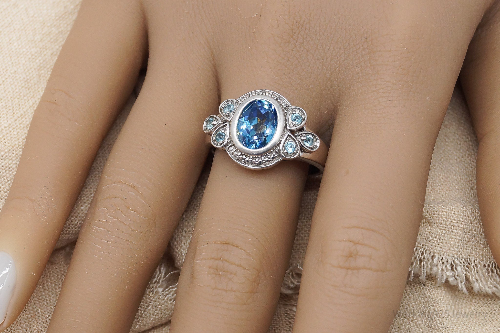 Vintage Blue Topaz Sterling Silver Ring Size 9.75