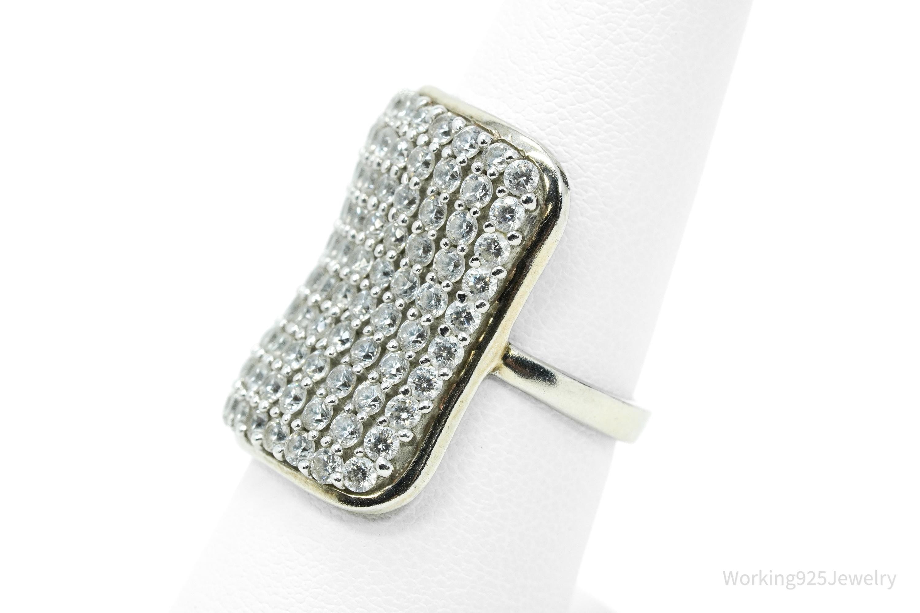 Vintage SJD Cubic Zirconia Sterling Silver Band Ring - Size 6.75
