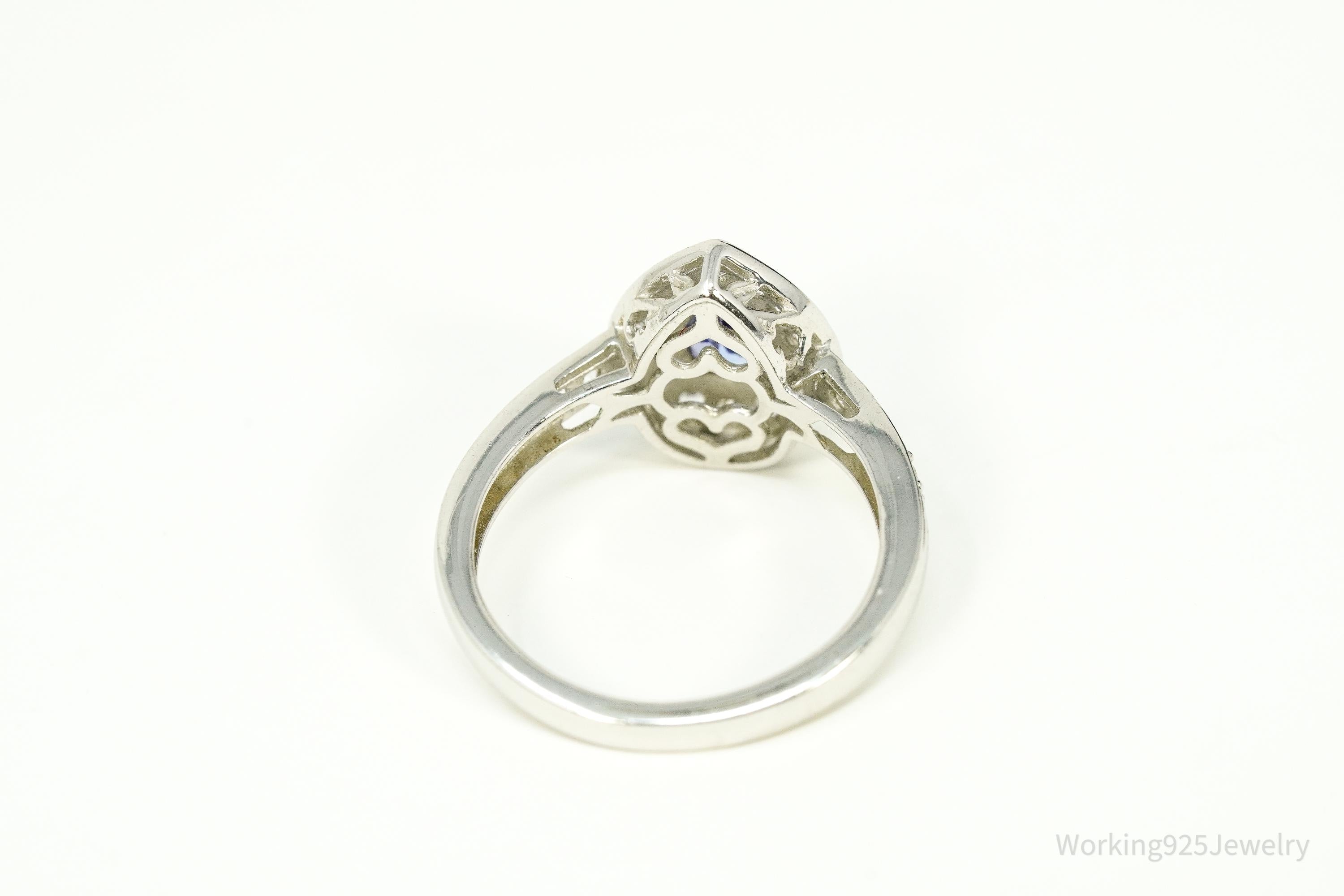 Tanzanite & White Zircon Rhodium Over Sterling Silver Ring - Size 8