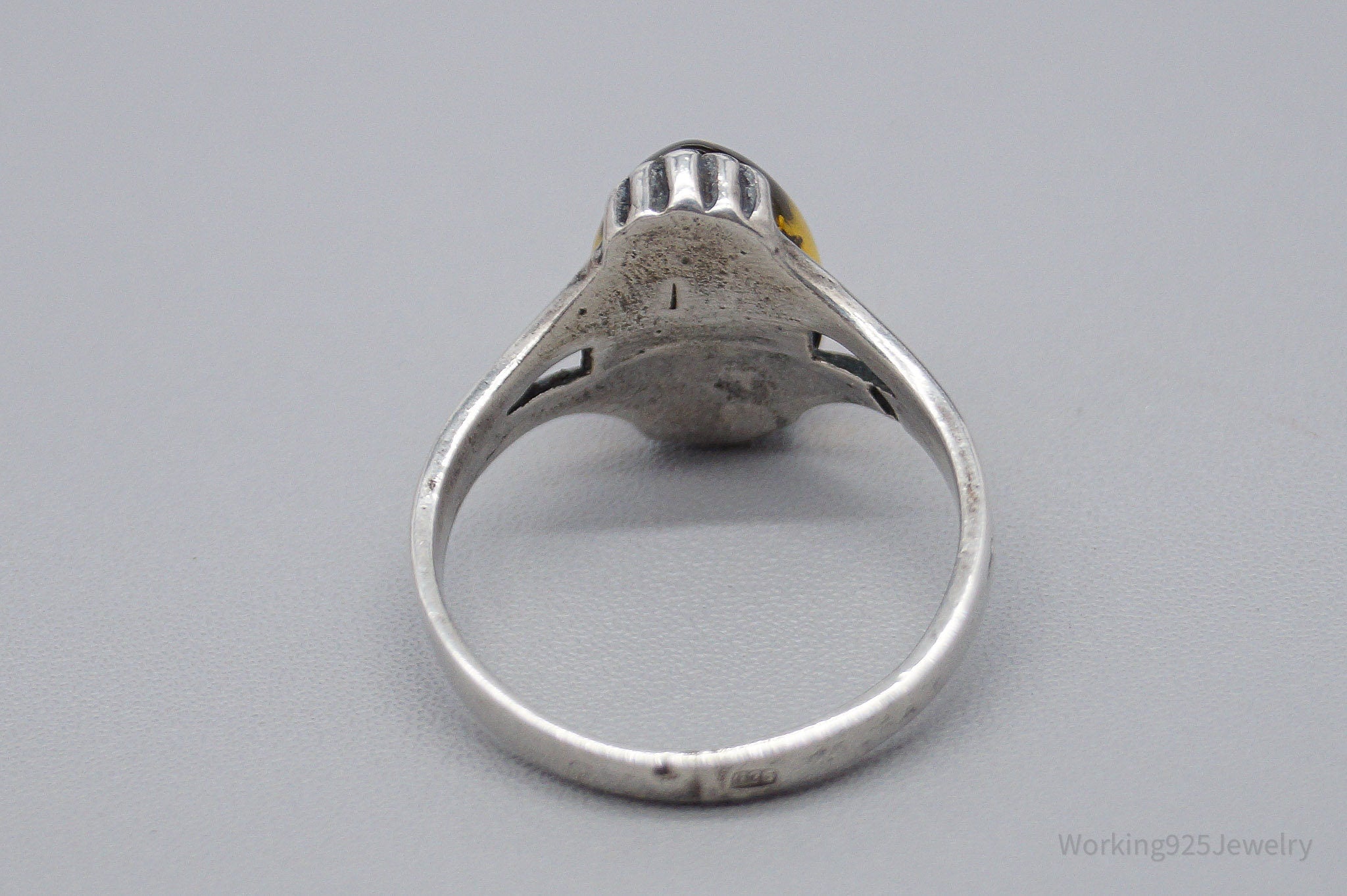 Vintage Amber Sterling Silver Ring - Size 7