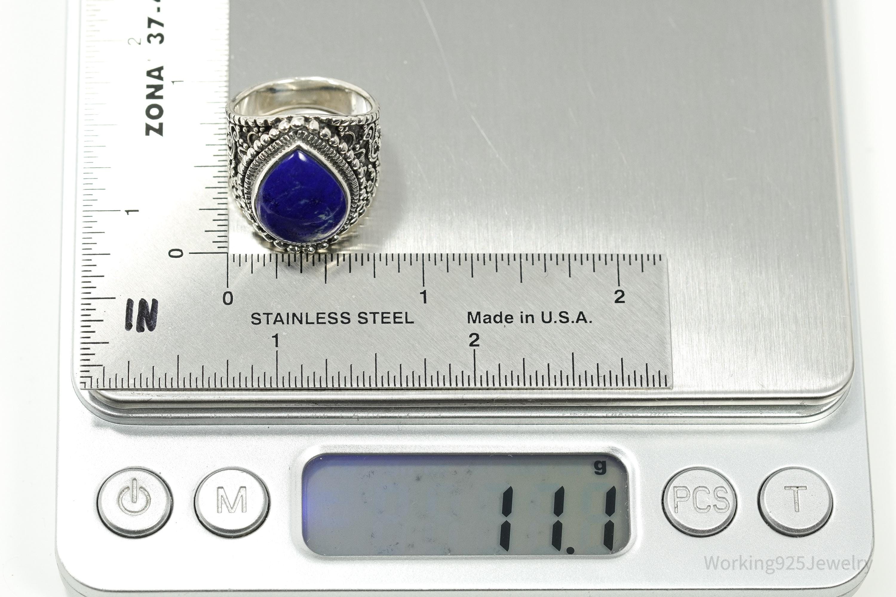 Vintage NK Lapis Lazuli Sterling Silver Statement Ring Size 6.75