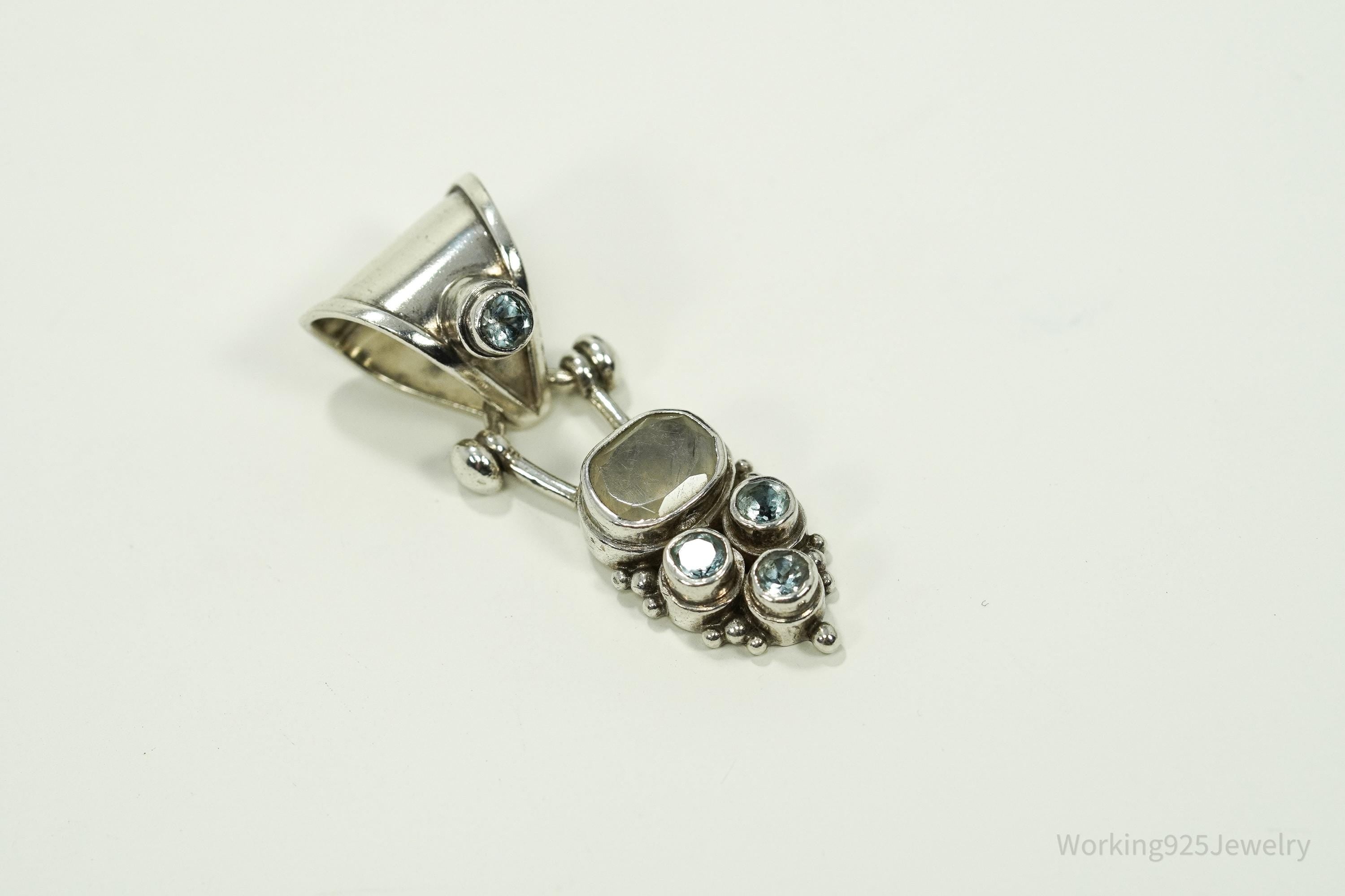 Vintage Blue Topaz & Moonstone Sterling Necklace Pendant
