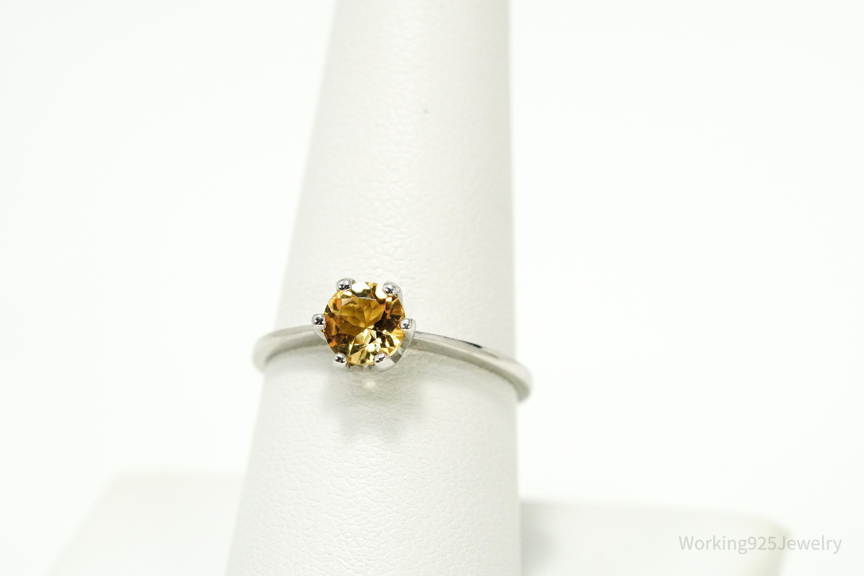 Vintage RJ Citrine Gemstone Sterling Silver Ring - Size 8.25