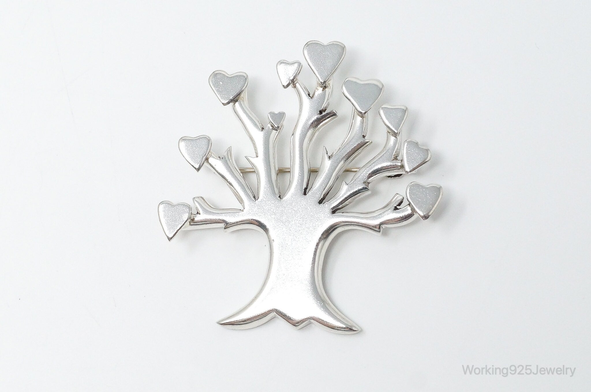 Vintage Taxco Mexico Hearts Tree Sterling Silver Brooch Pin