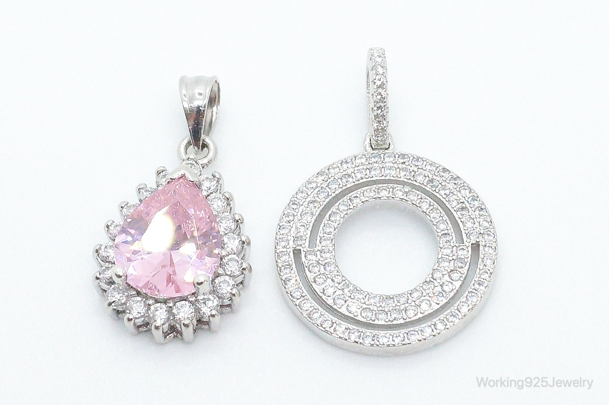 Vintage Pink Topaz Cubic Zirconia Sterling Silver Necklace Pendants