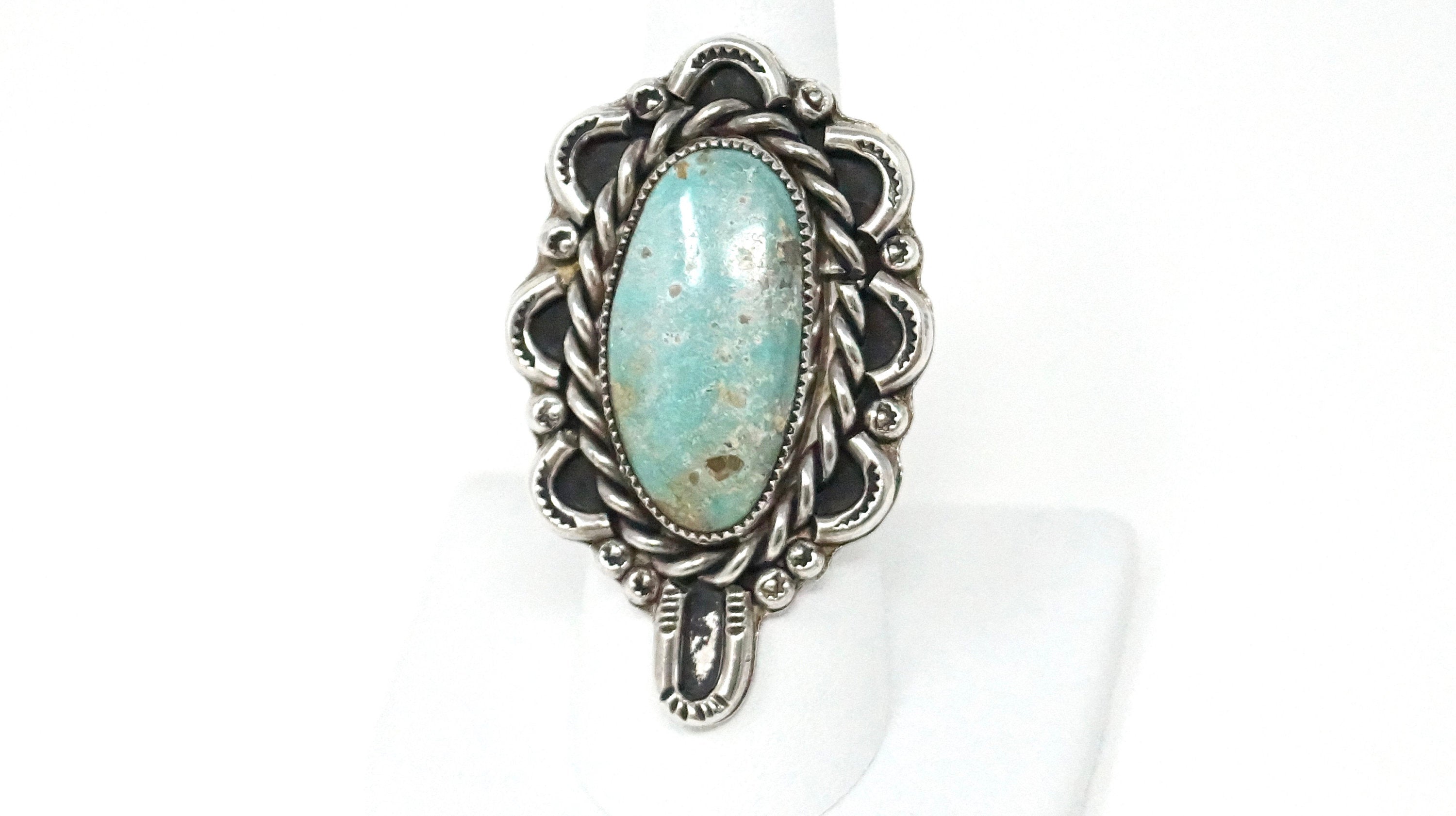 Vtg Native Old Pawn Southwestern Turquoise Handmade Sterling Silver Ring Sz 8