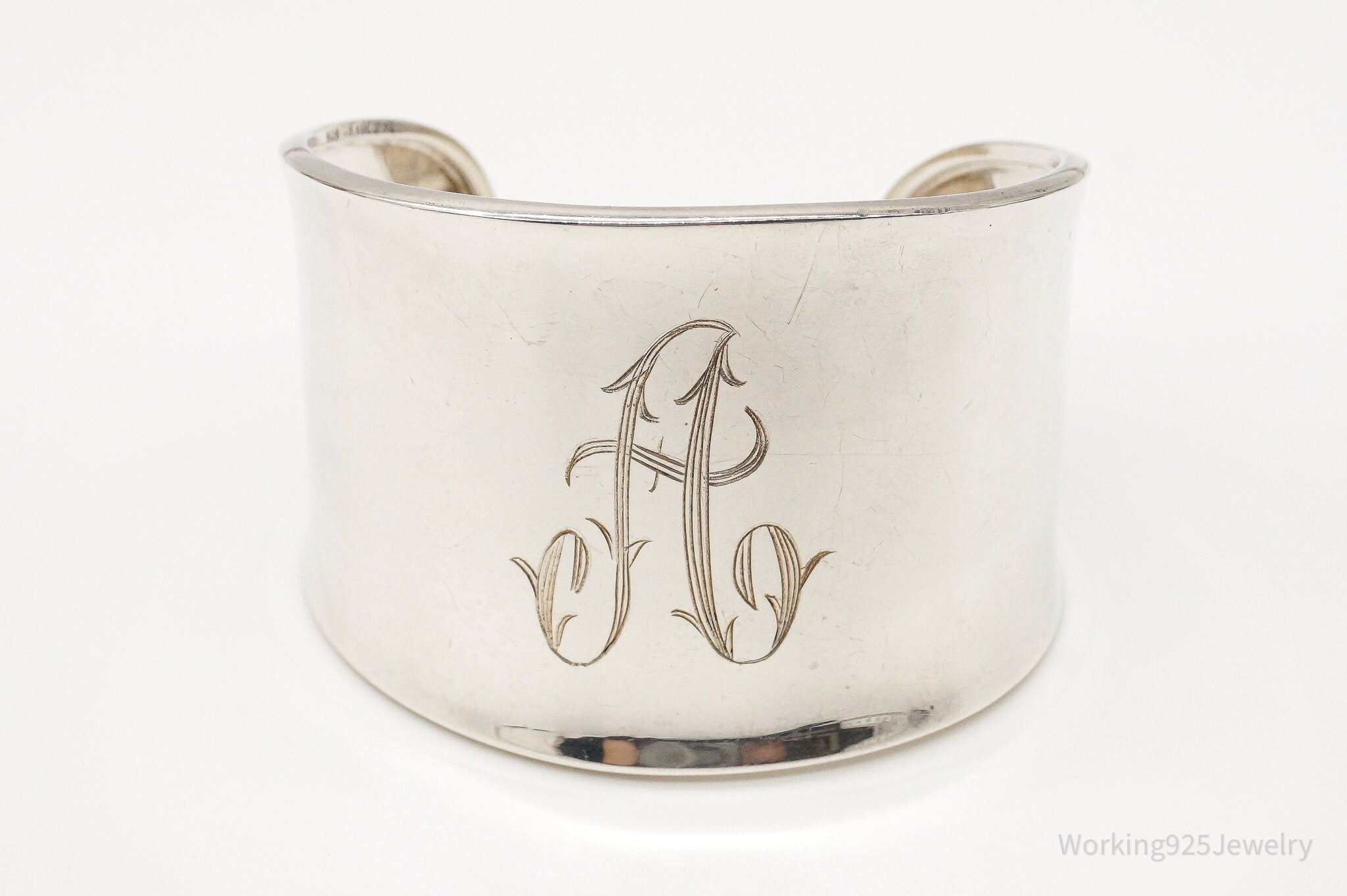 Vintage Mexico Modernist HOB "A" Initial Sterling Silver Cuff Bracelet