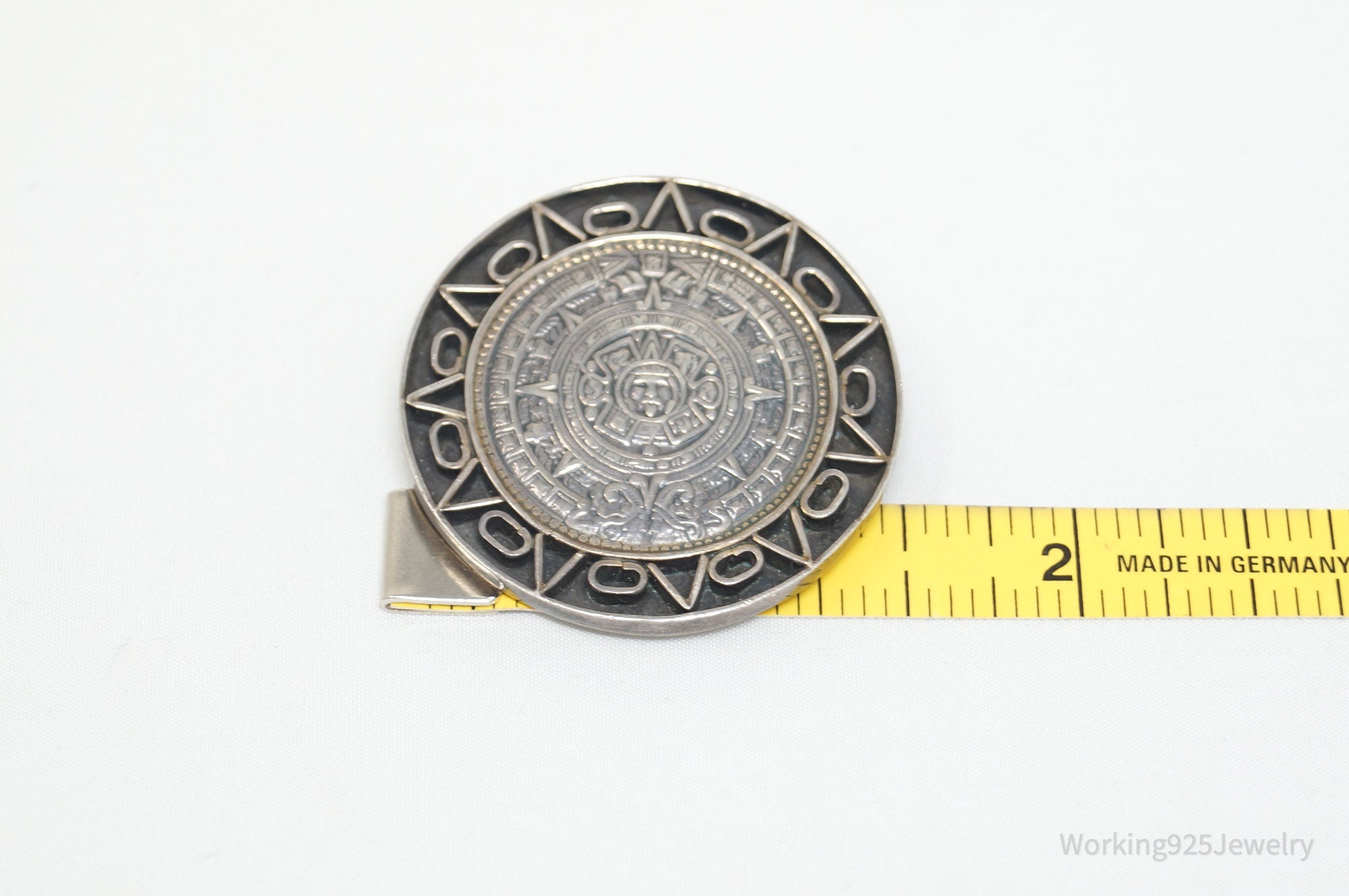 Vintage Taxco Mexico Large Aztec Sun Calendar Sterling Silver Brooch Pin