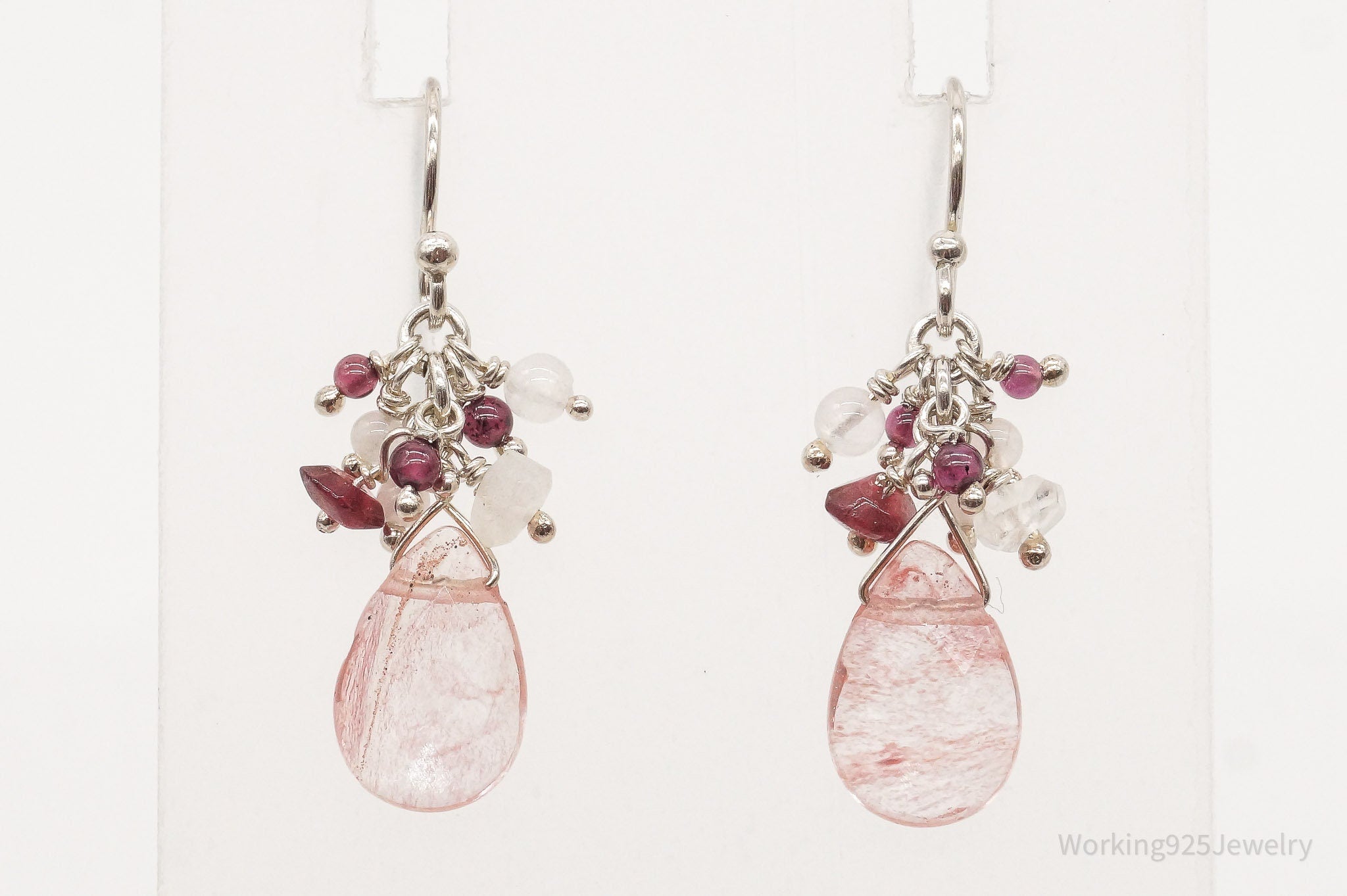 Vintage Strawberry Quartz Garnet Silver Earrings