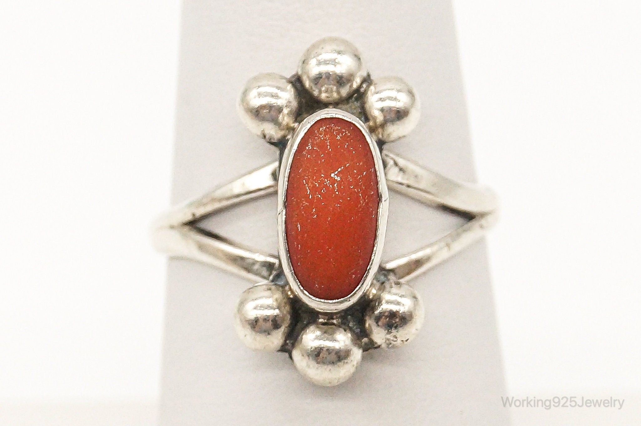 VTG Native American Coral Sterling Silver Ring Size 6.25