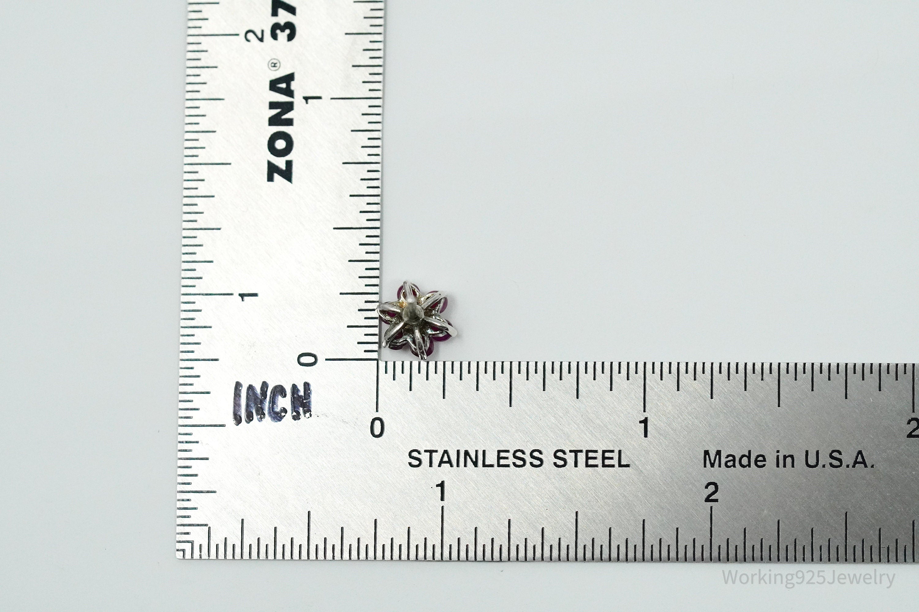 Vintage Ruby Flower Silver Earrings