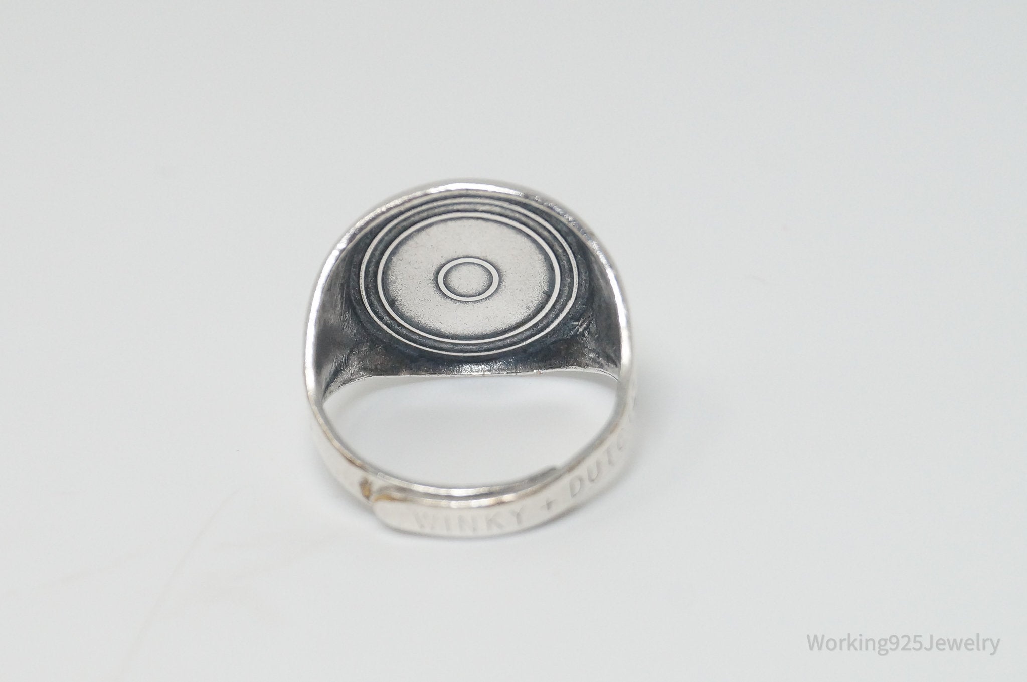 Vintage Modern Winky + Dutch Sterling Plated Silver Ring - Size 7.25 Adjustable