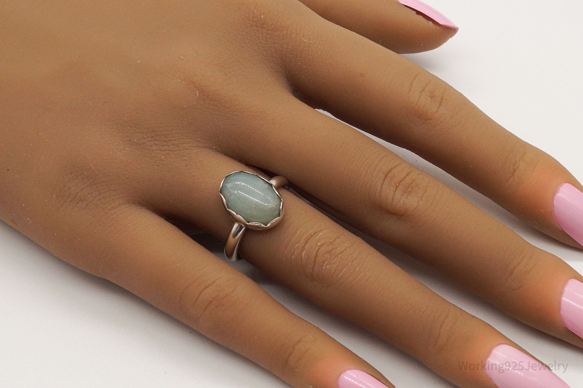 Vintage Chalcedony Modernist Silver Ring - Size 7.75