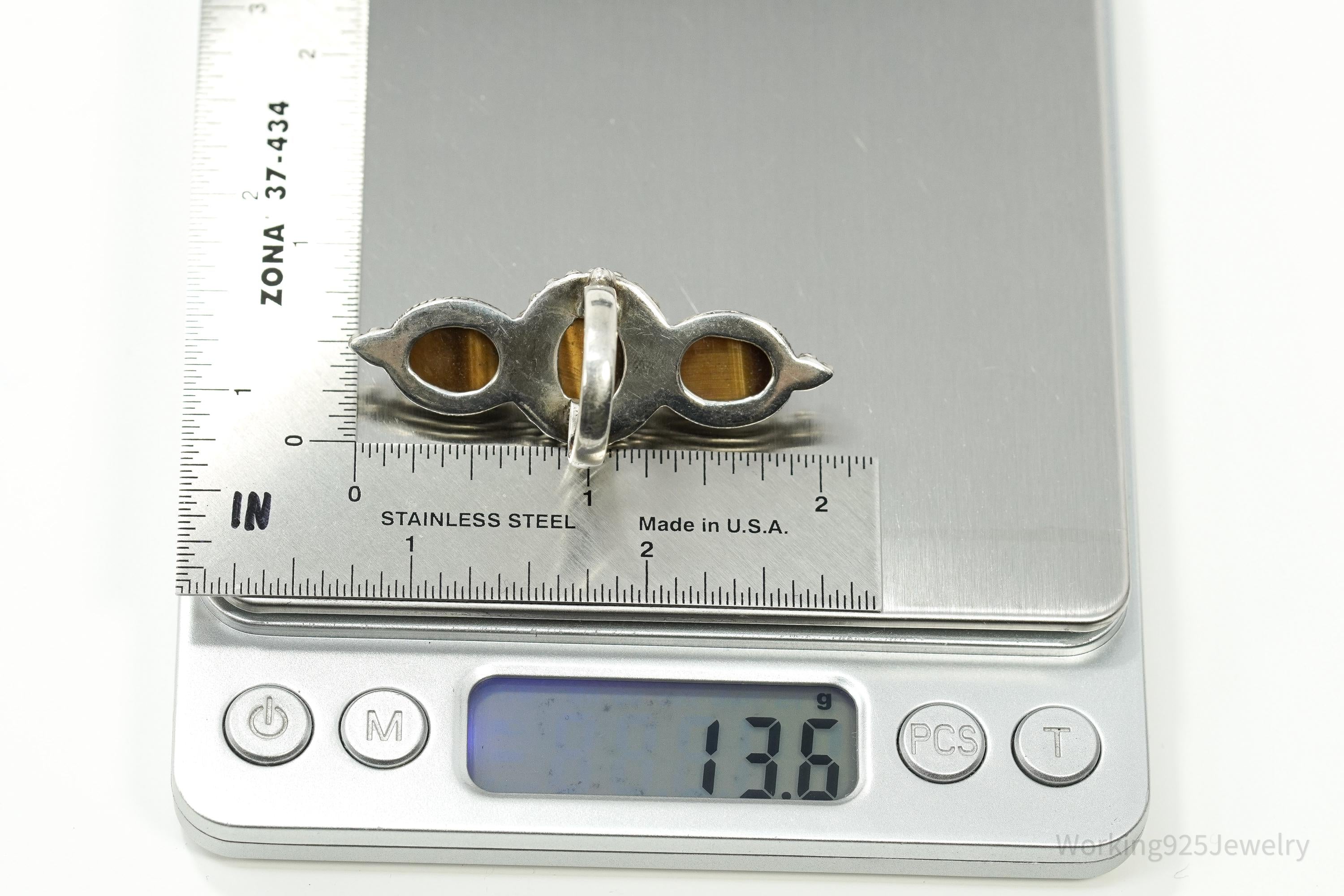 Vintage Boho Tiger’s Eye Sterling Silver Long Statement Ring – Size 7.25