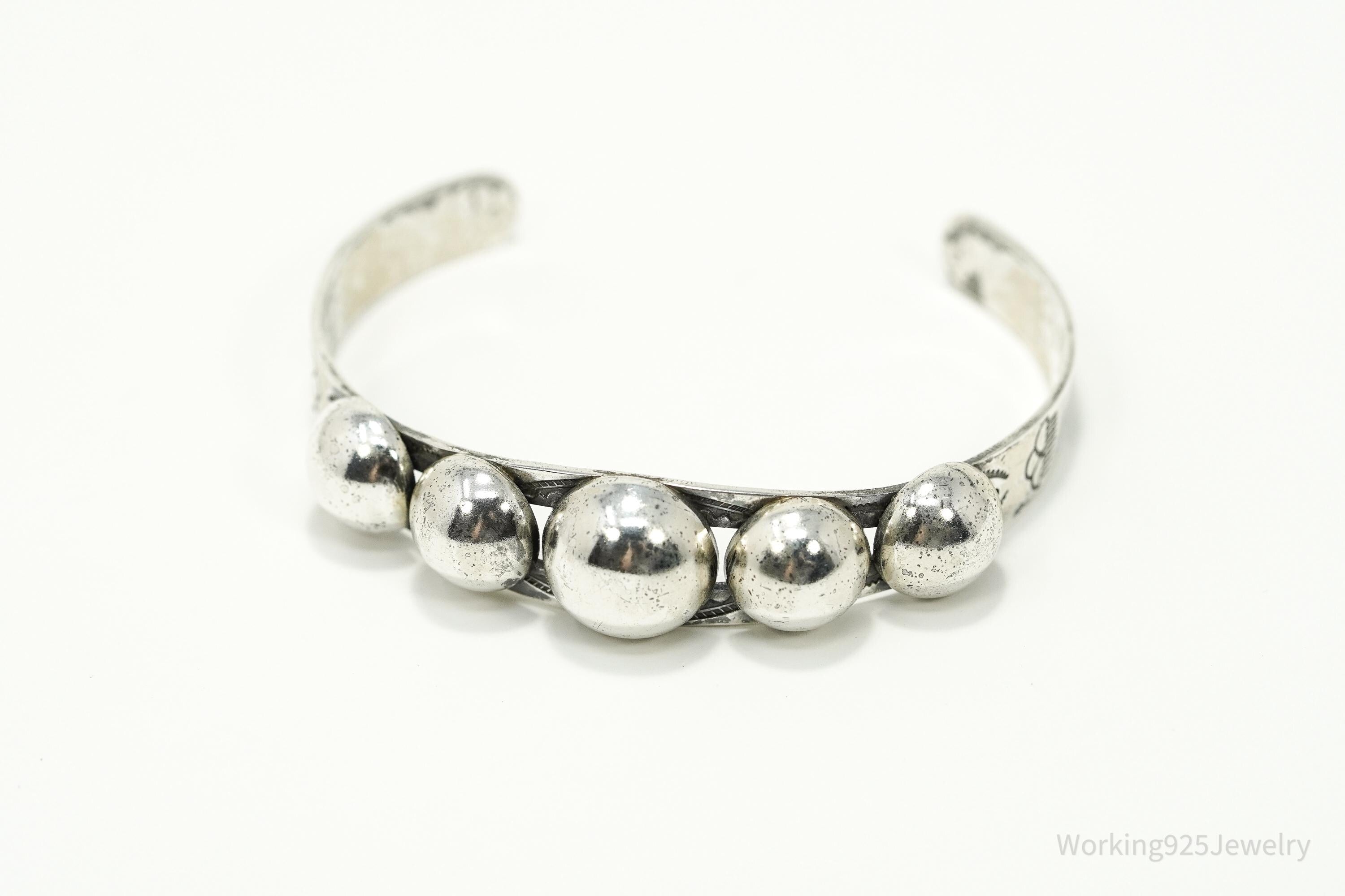 Vintage Native American Sterling Silver Cuff Bracelet - 6.75"