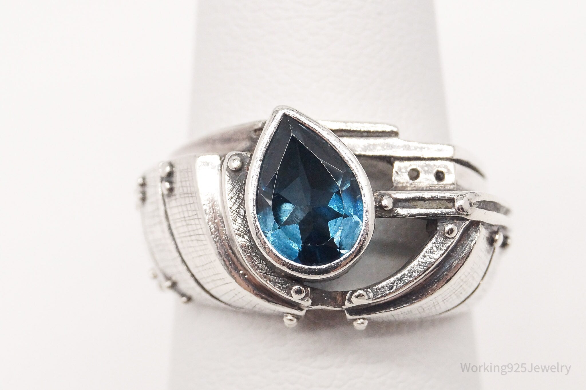 Futuristic Cyberpunk Modernist Style London Blue Topaz Silver Ring - Size 6